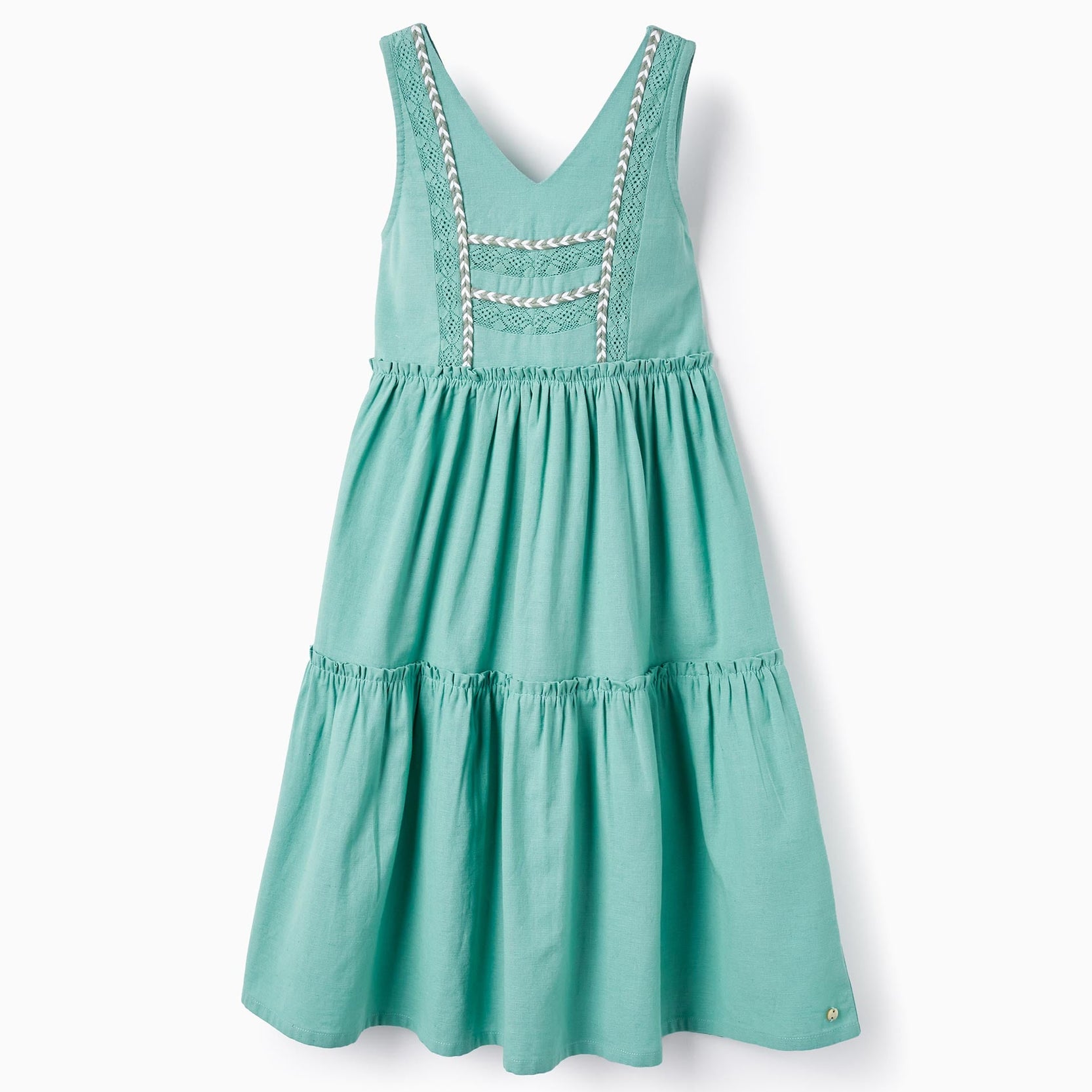 Cotton and Linen Dress for Girls, Green