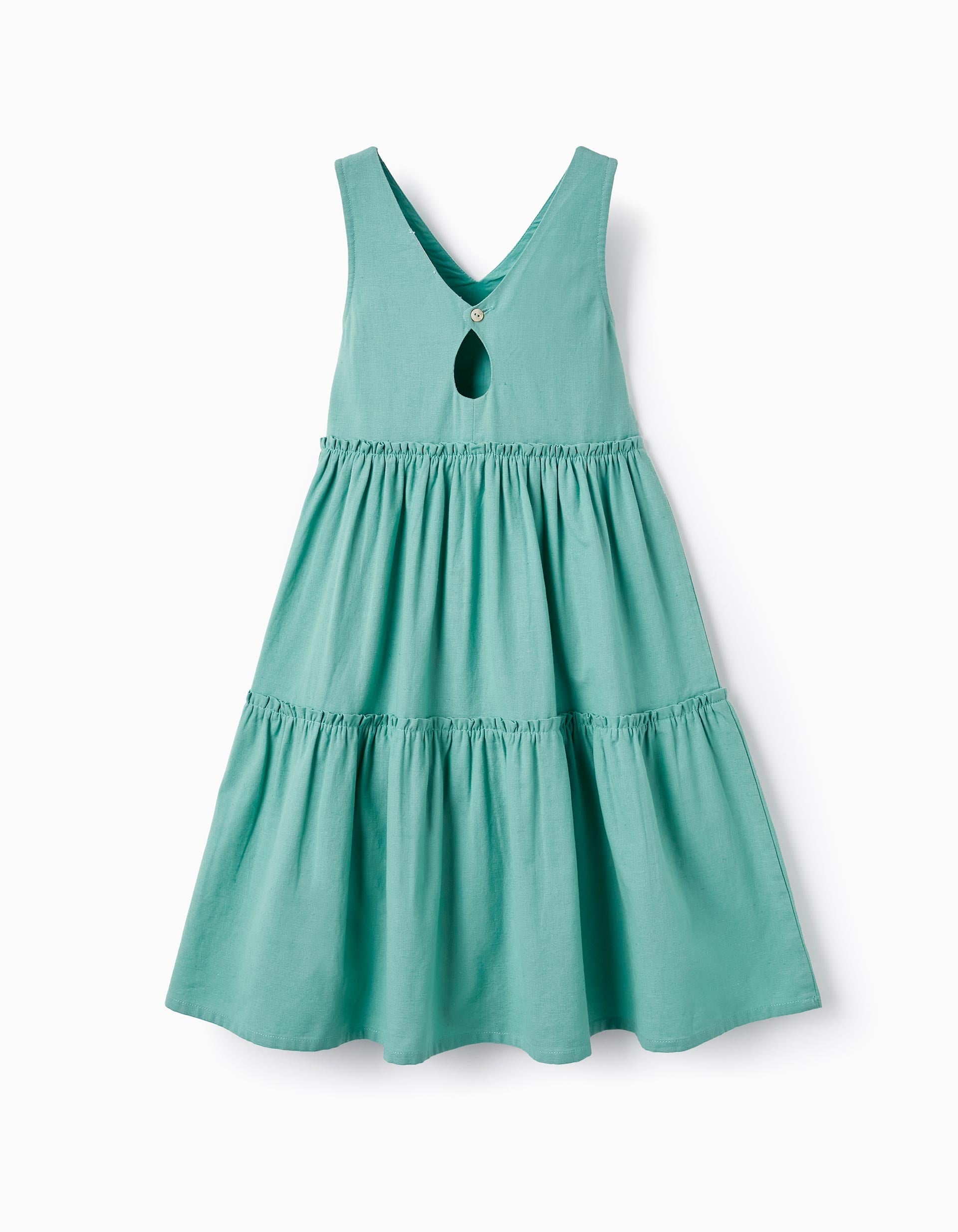 Cotton and Linen Dress for Girls, Green