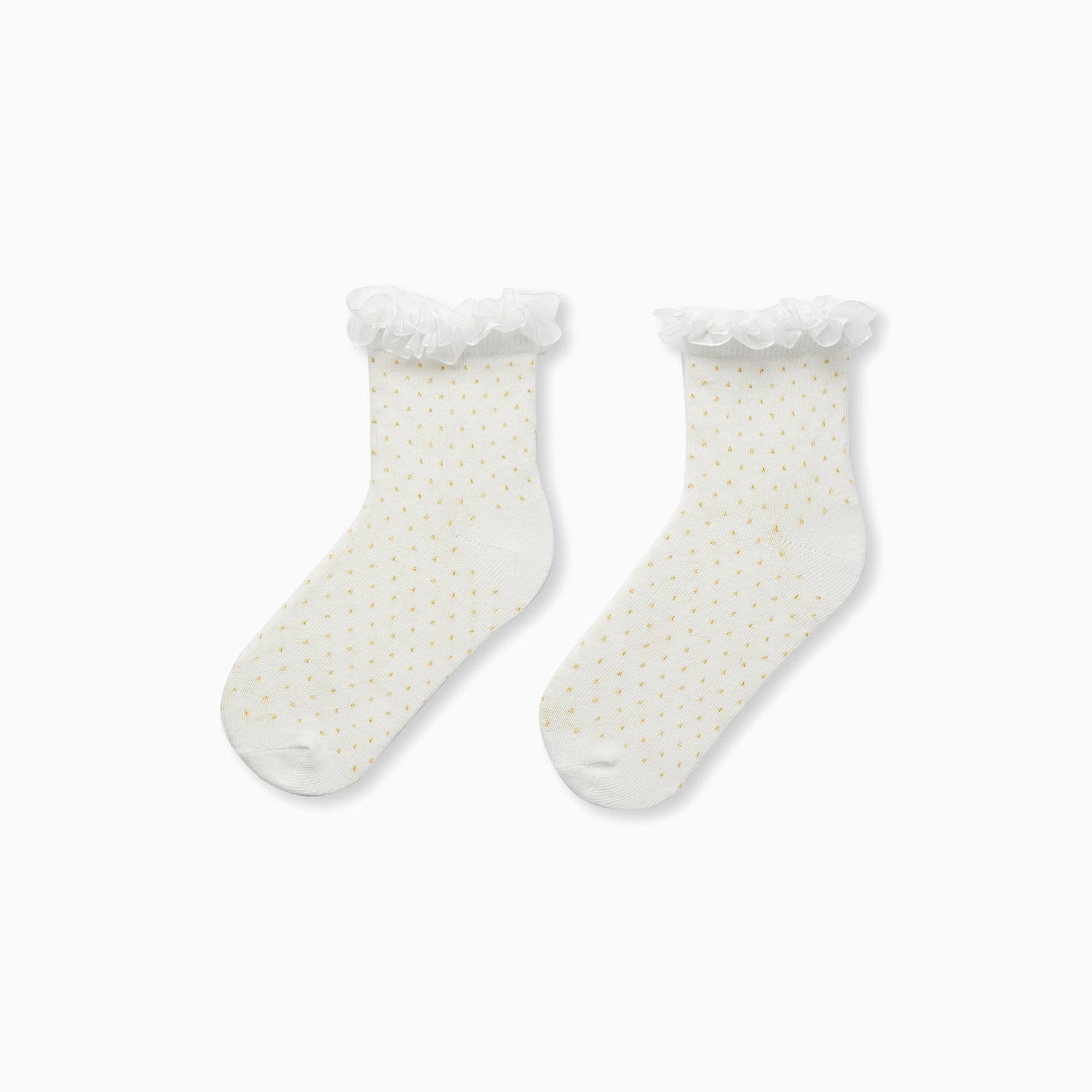 Frilly Socks for Girls, White/Yellow