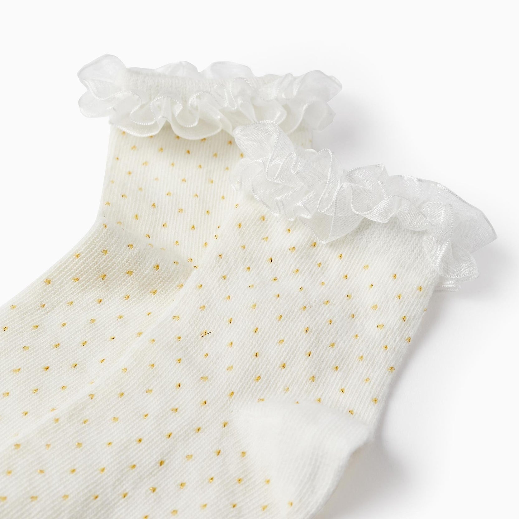 Frilly Socks for Girls, White/Yellow
