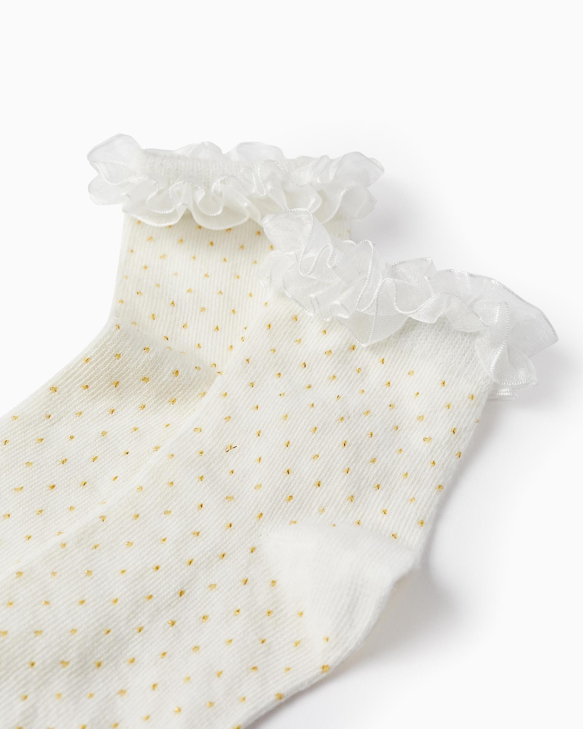 Frilly Socks for Girls, White/Yellow