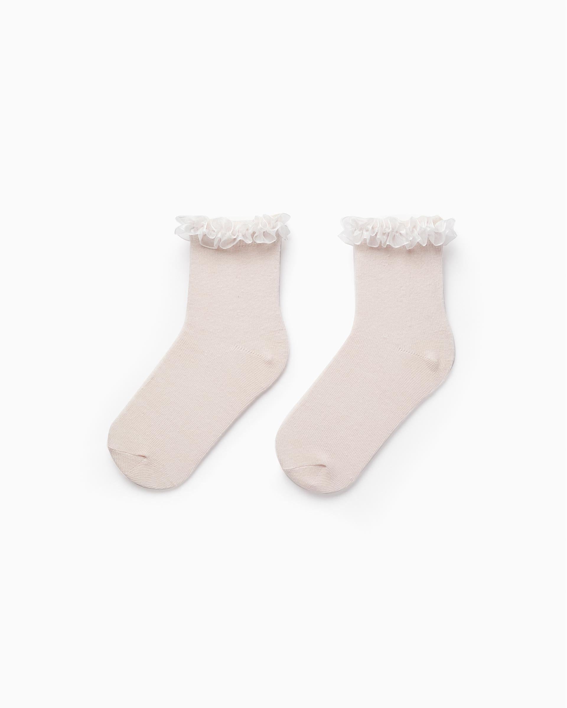 Frilly Socks for Girls, Light Pink