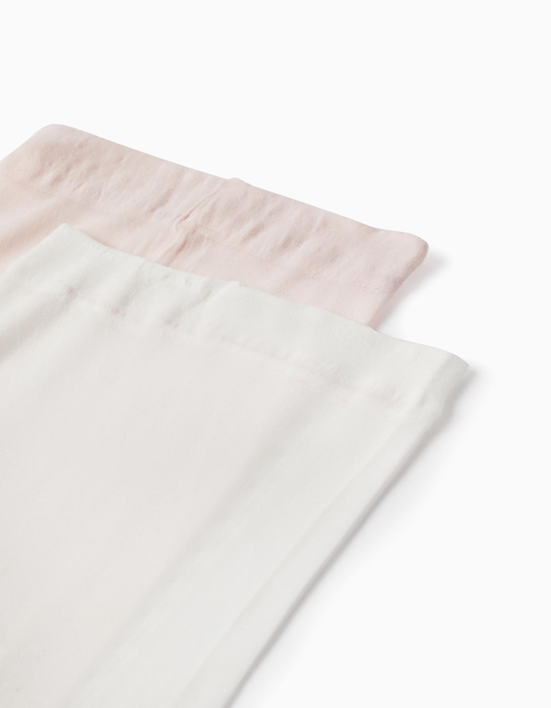 Pack of 2 Microfiber Tights for Girls, White/Light Pink