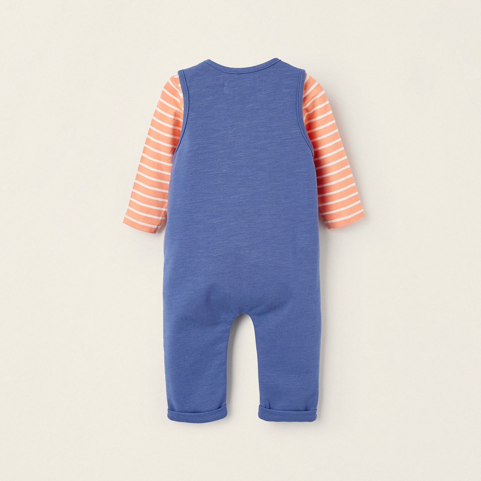Cotton Jumpsuit + Bodysuit for Newborn Boys, Blue/Orange/White