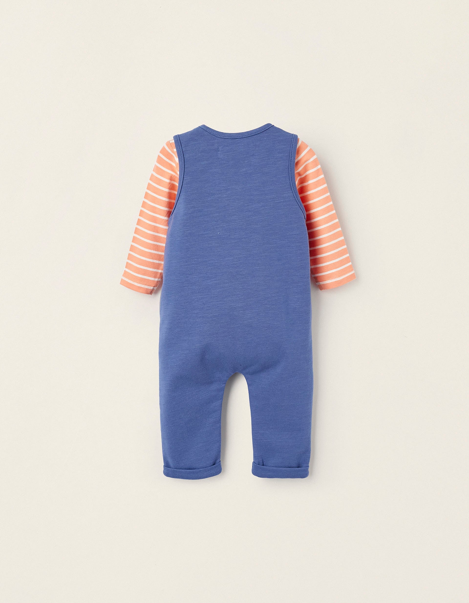 Cotton Jumpsuit + Bodysuit for Newborn Boys, Blue/Orange/White
