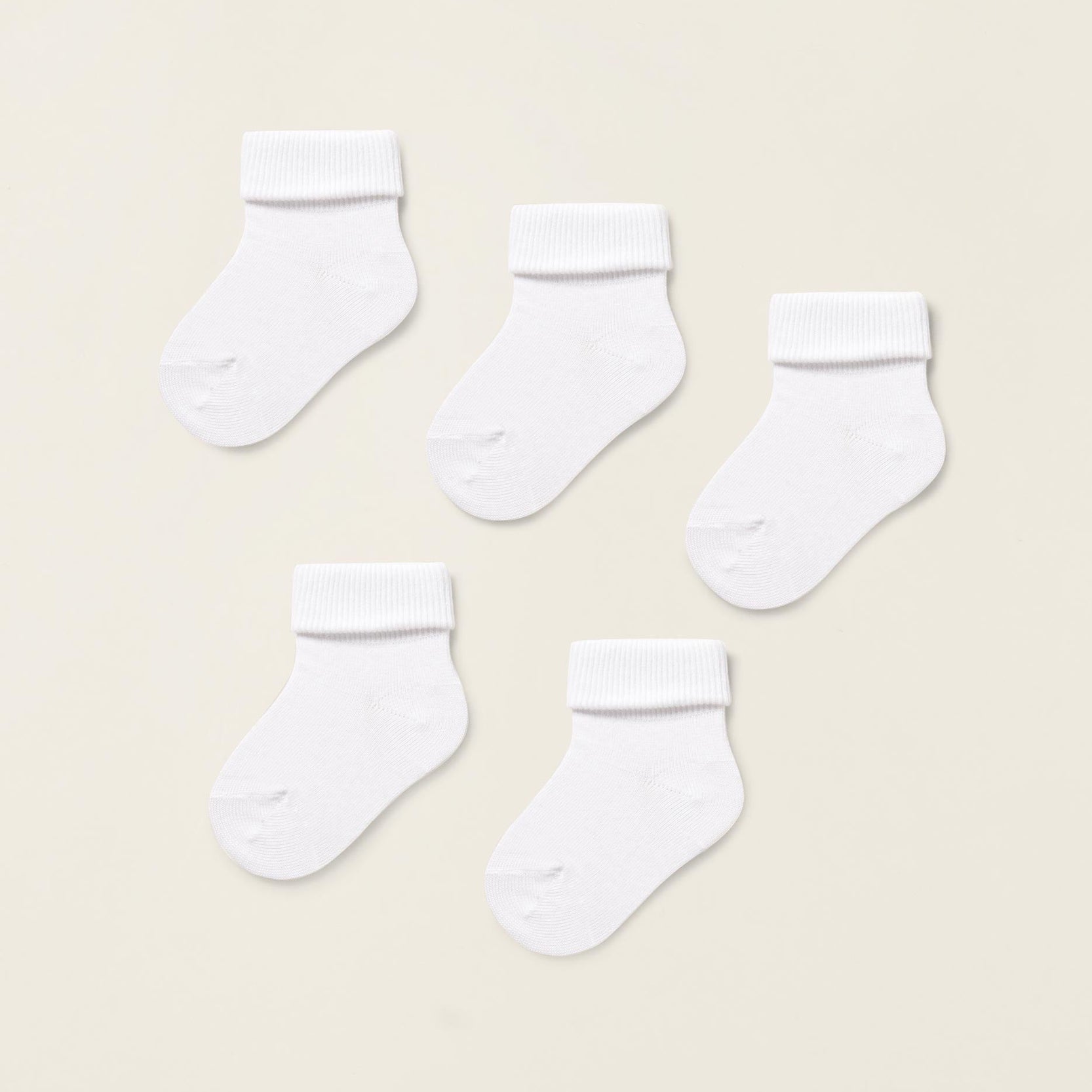 Pack of 5 Pairs of Cuffed Socks for Baby, White