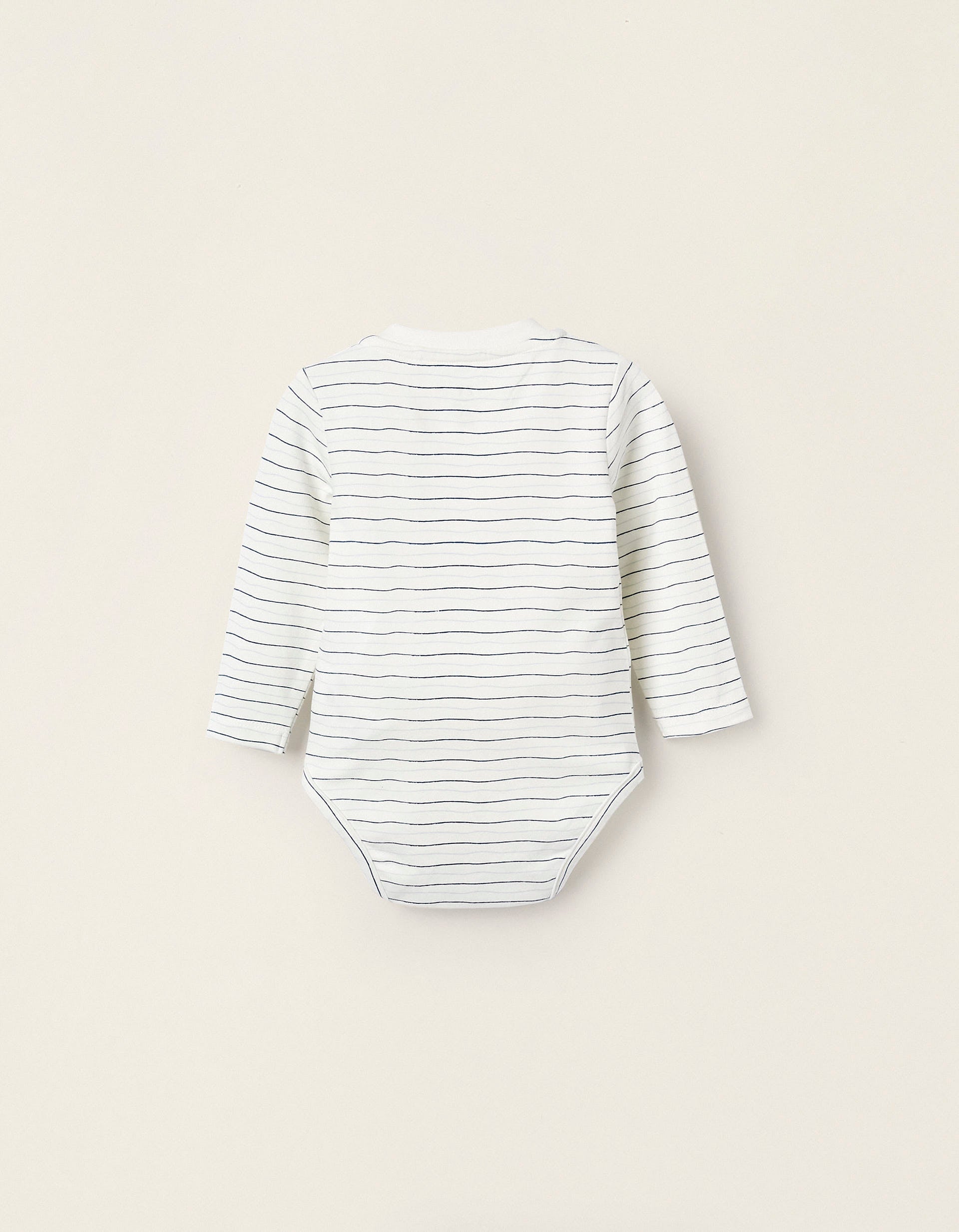 Long Sleeve Cotton Bodysuit for Newborn Boys, White/Blue
