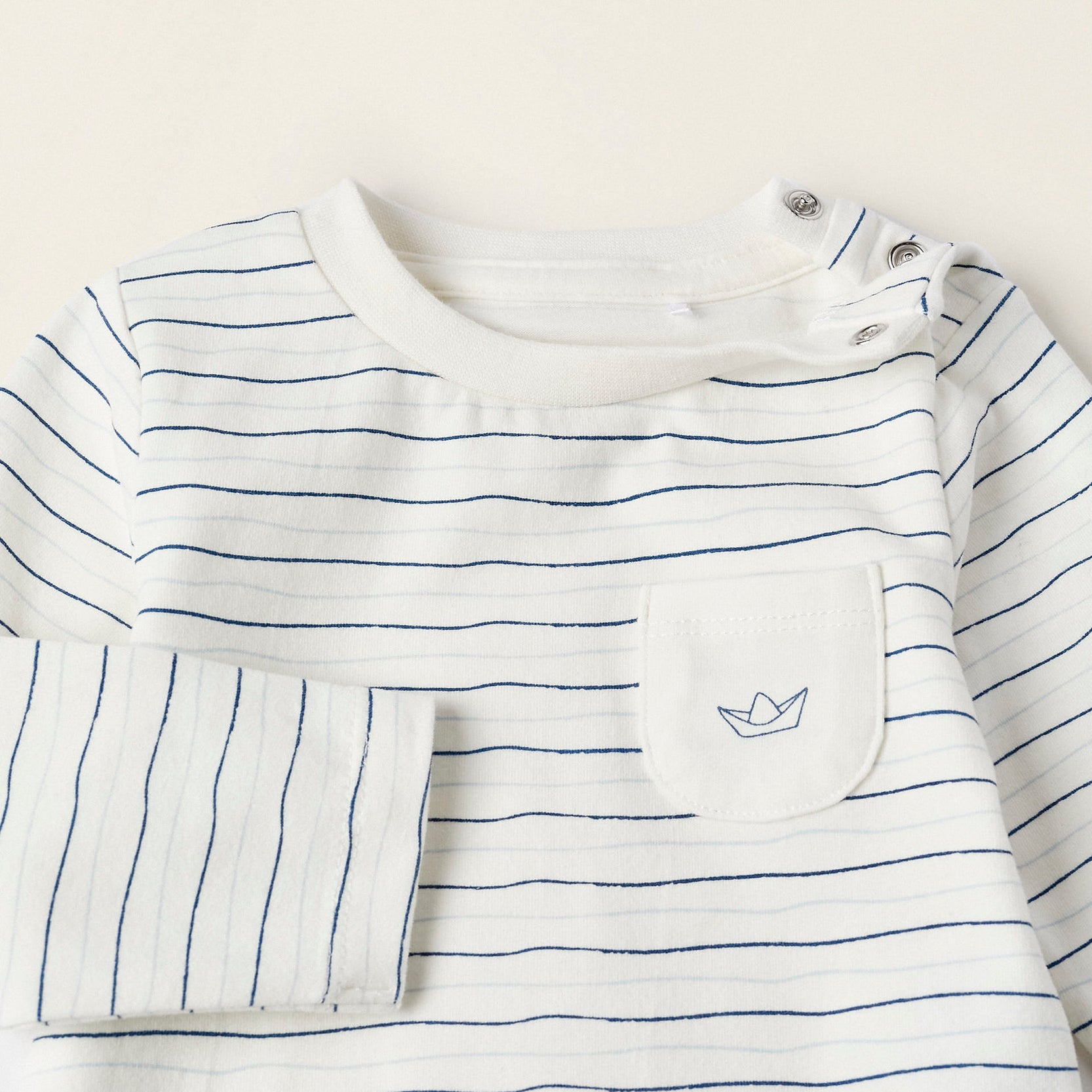 Long Sleeve Cotton Bodysuit for Newborn Boys, White/Blue