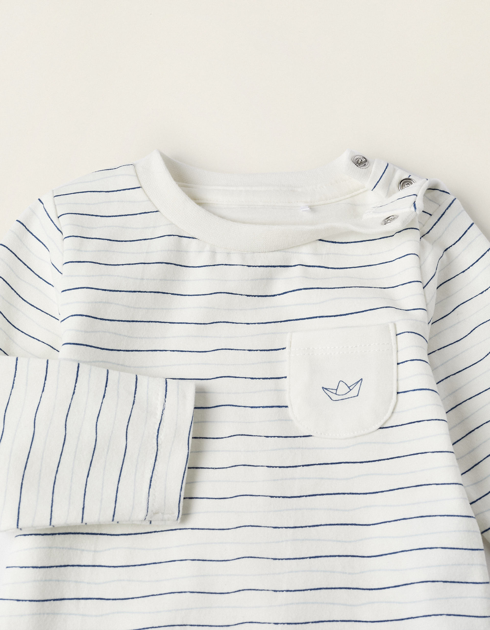 Long Sleeve Cotton Bodysuit for Newborn Boys, White/Blue