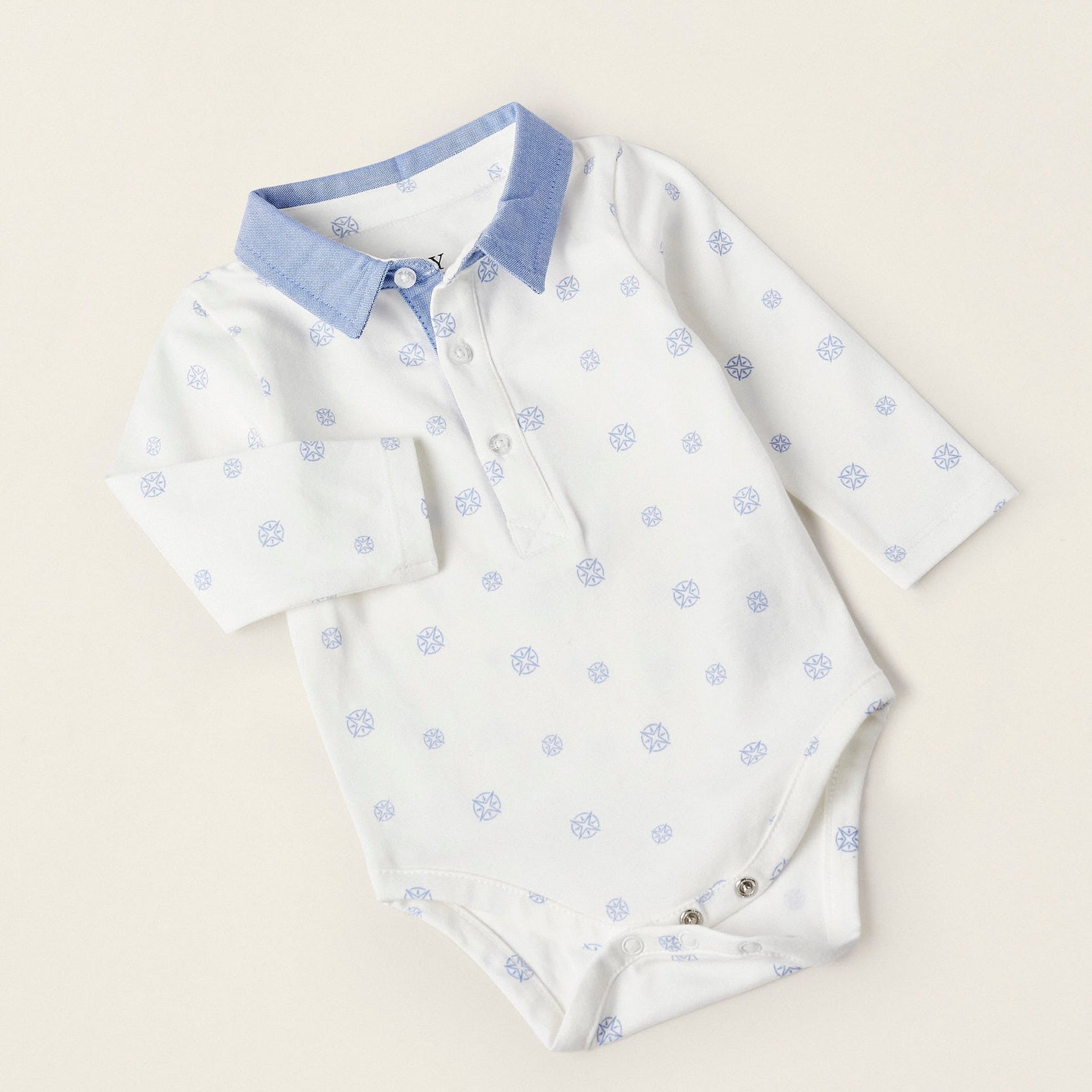 Bodysuit + Trousers with Removable Straps for Newborn Boys, White/Blue/Beige