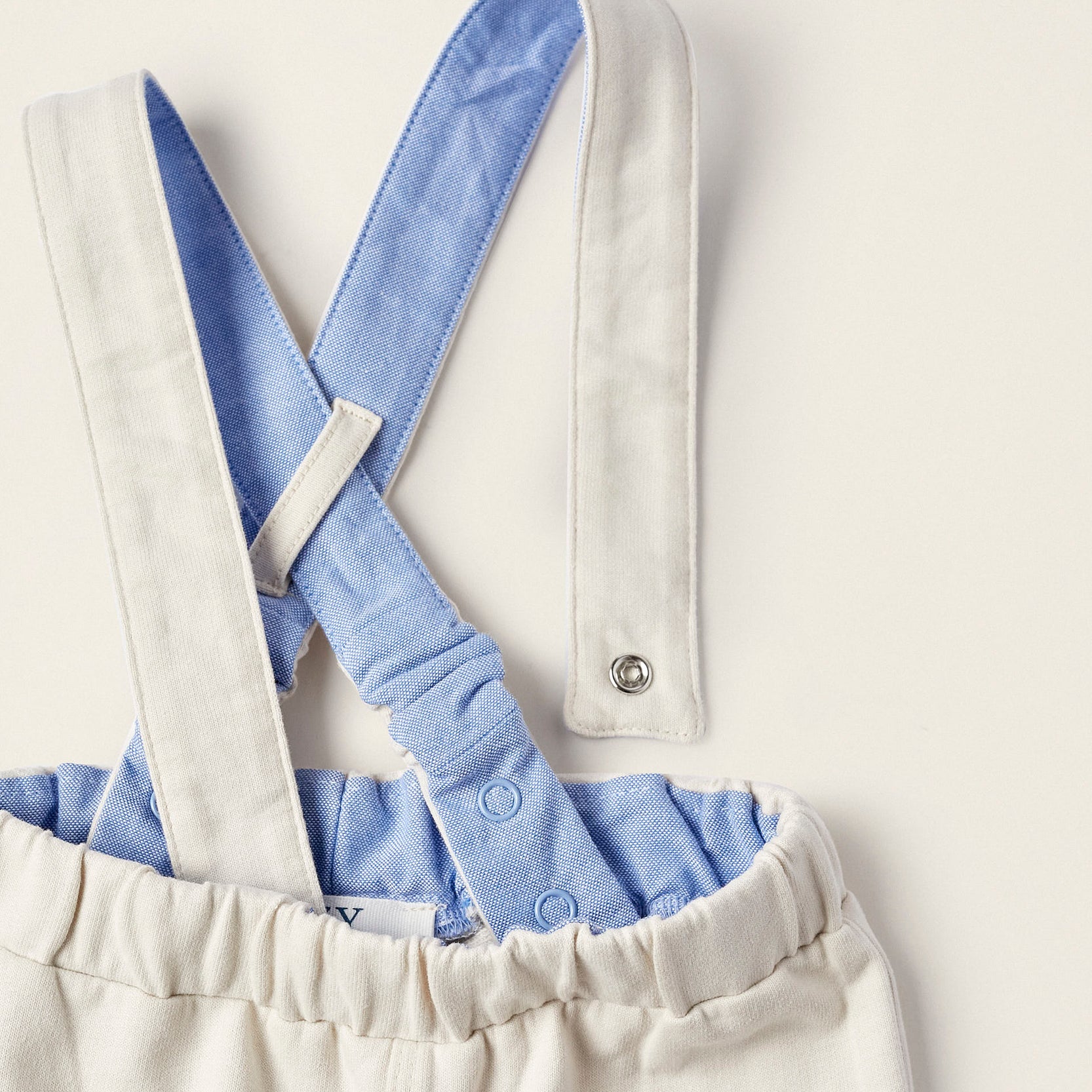 Bodysuit + Trousers with Removable Straps for Newborn Boys, White/Blue/Beige