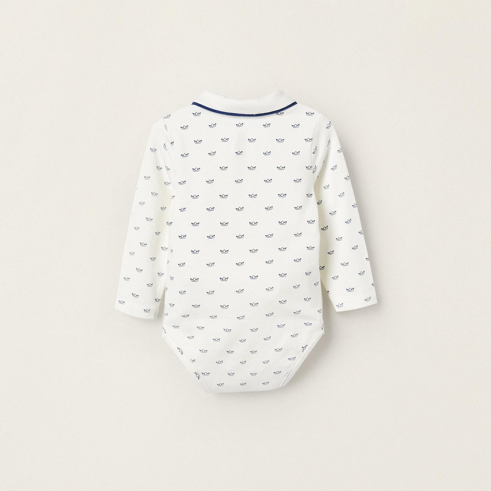 Cotton Bodysuit for Newborn Boys 'Paper Boats', White/Blue