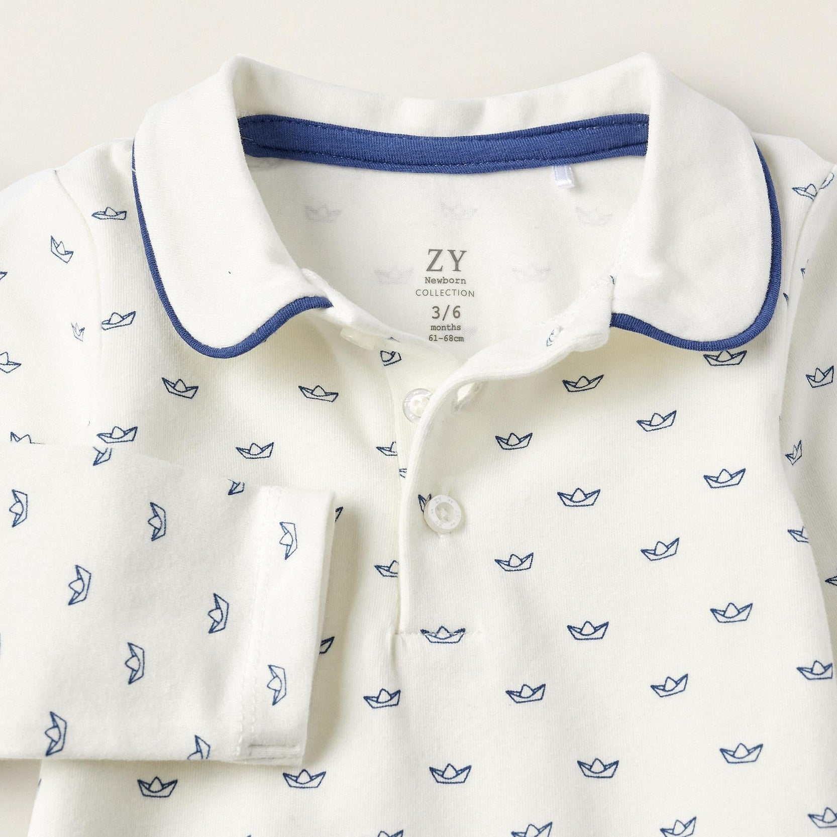 Cotton Bodysuit for Newborn Boys 'Paper Boats', White/Blue