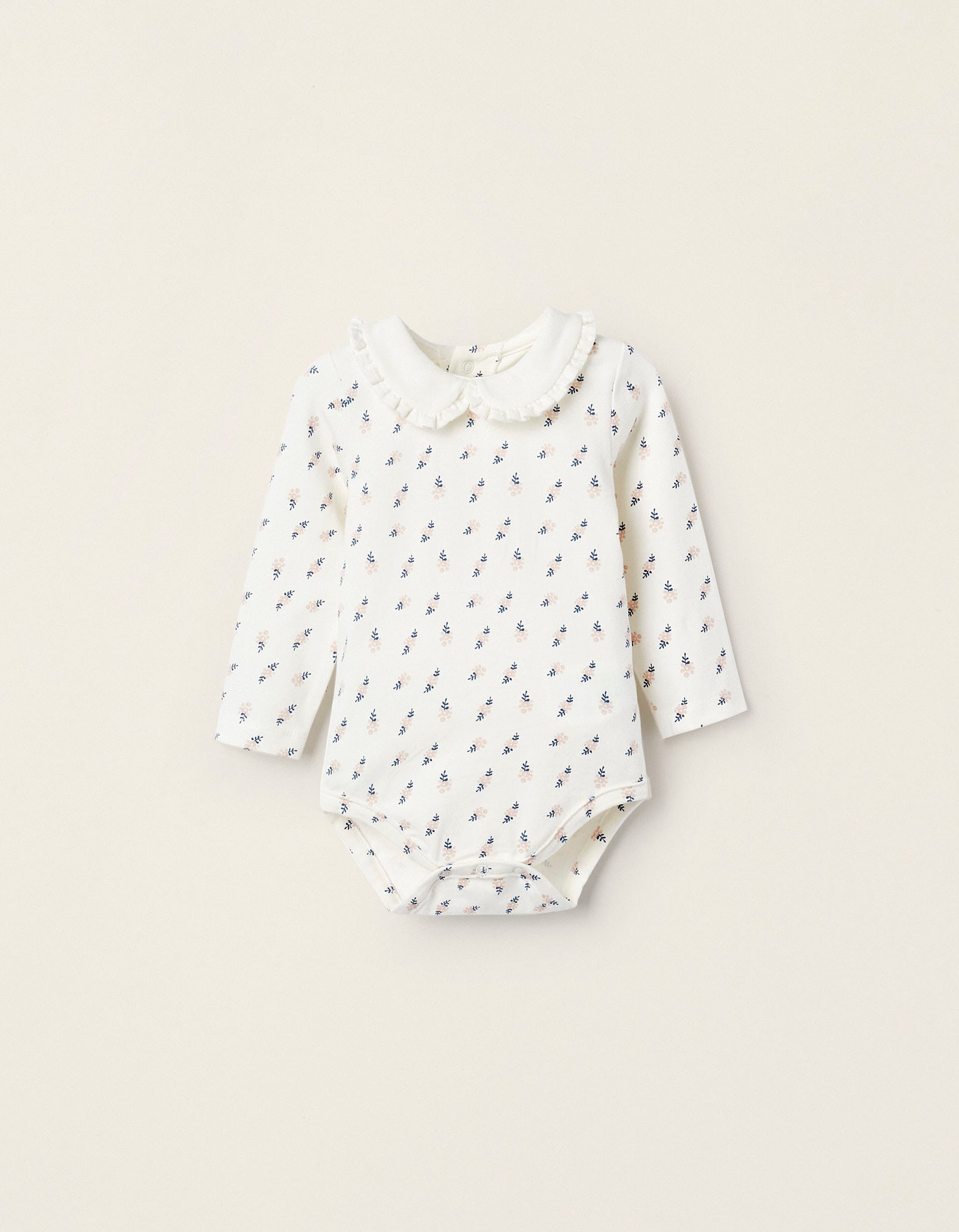 Long Sleeve Cotton Bodysuit for Newborn Girls, White