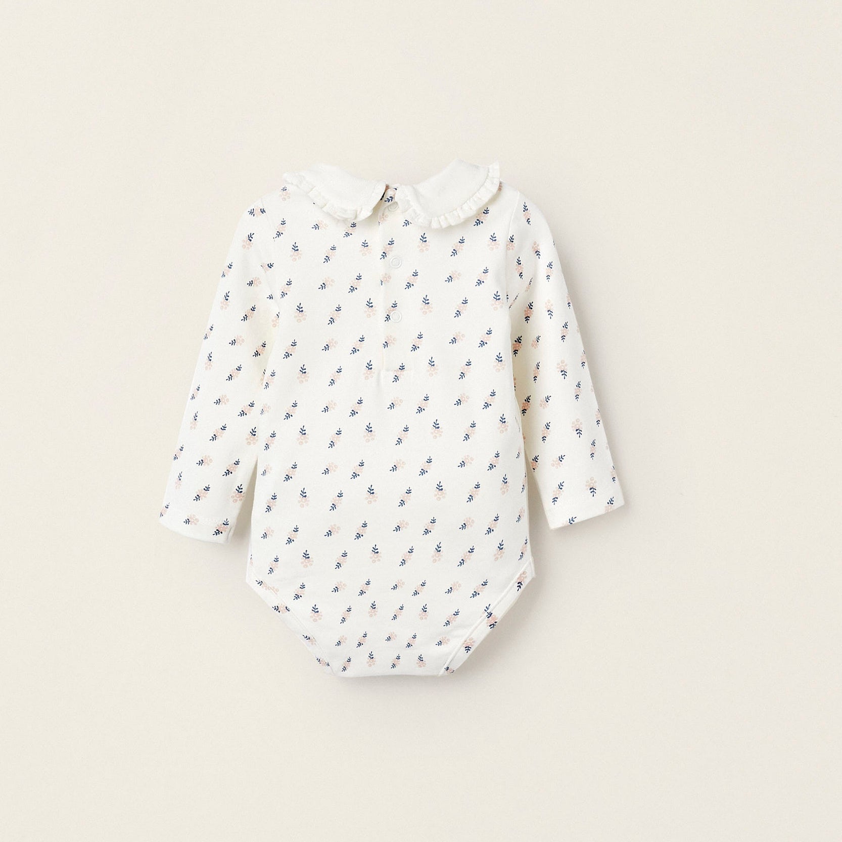 Long Sleeve Cotton Bodysuit for Newborn Girls, White