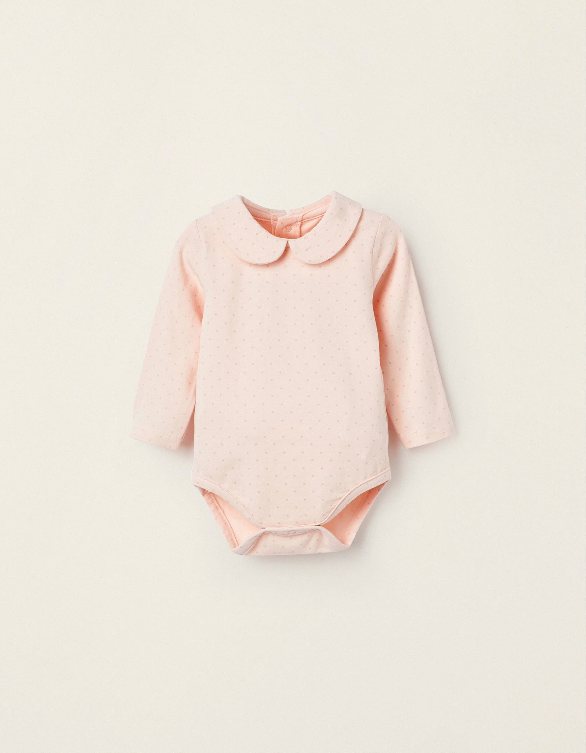 Polka Dot Cotton Jersey Bodysuit for Newborn Girls, Light Pink