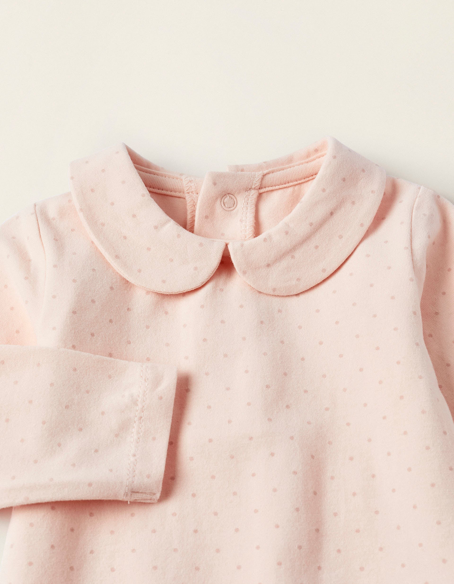 Polka Dot Cotton Jersey Bodysuit for Newborn Girls, Light Pink