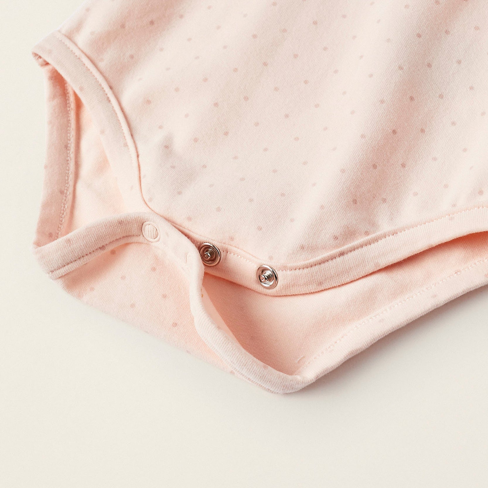 Polka Dot Cotton Jersey Bodysuit for Newborn Girls, Light Pink