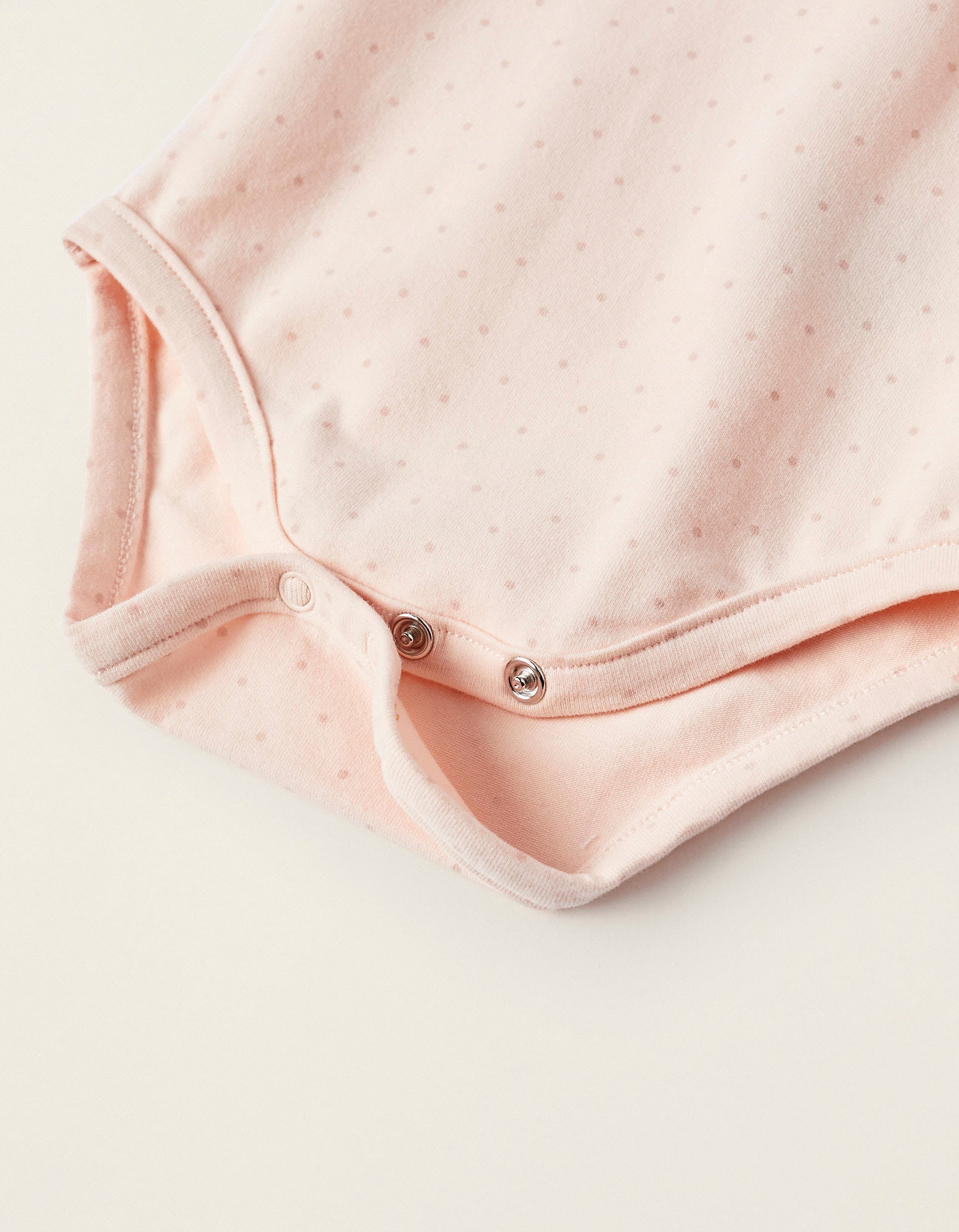 Polka Dot Cotton Jersey Bodysuit for Newborn Girls, Light Pink