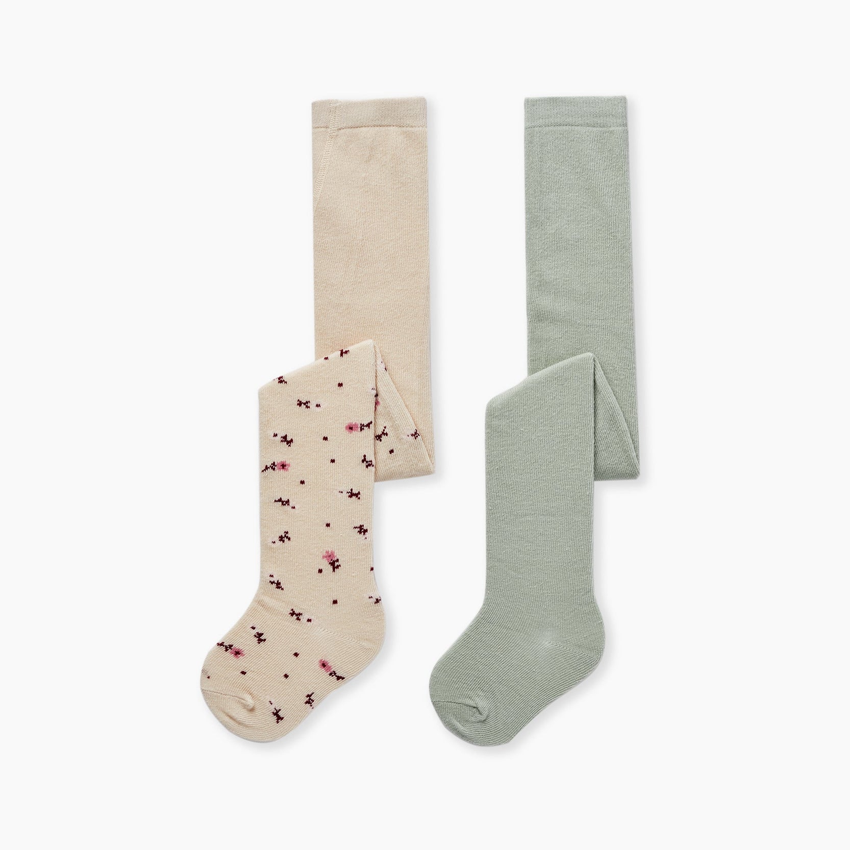 Pack of 2 Knitted Tights for Baby Girls, Beige/Green