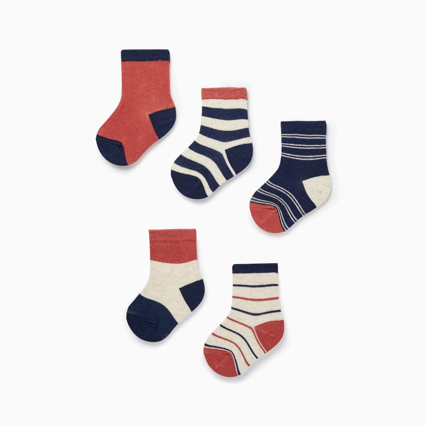 Pack of 5 Pairs of Socks for Baby Boys, Brown/Light Beige/Dark Blue