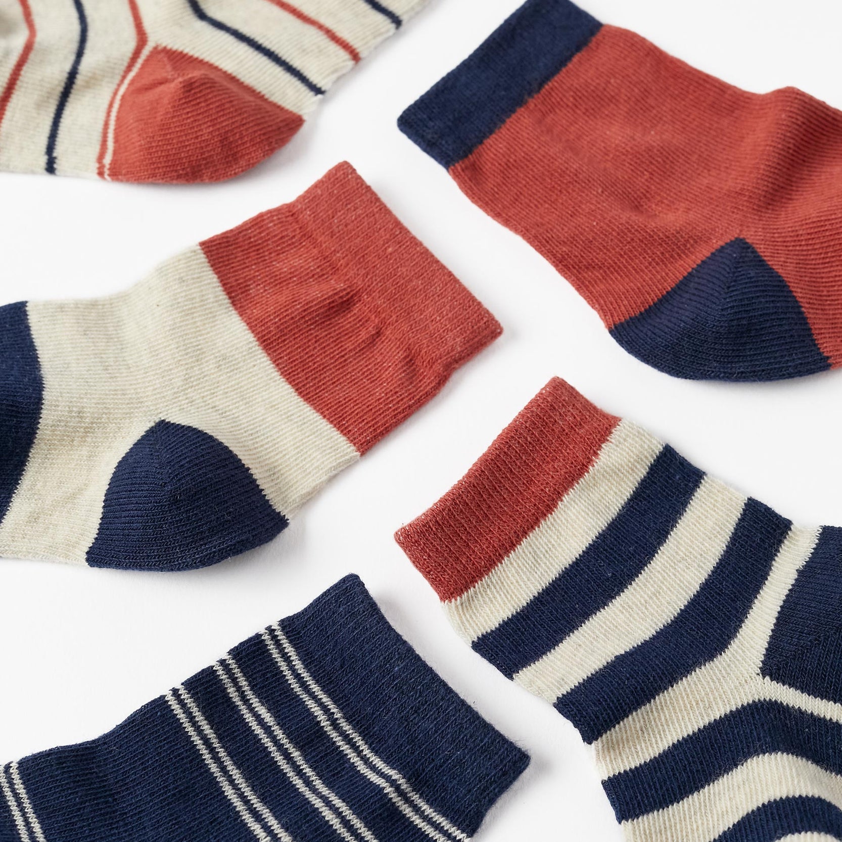 Pack of 5 Pairs of Socks for Baby Boys, Brown/Light Beige/Dark Blue