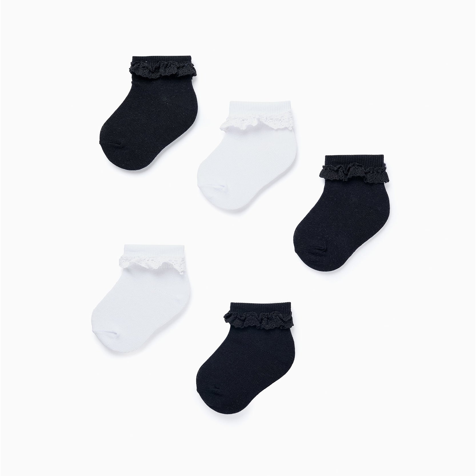 Pack of 5 Pairs of Ankle Socks with Crochet for Baby Girls, White/Blue