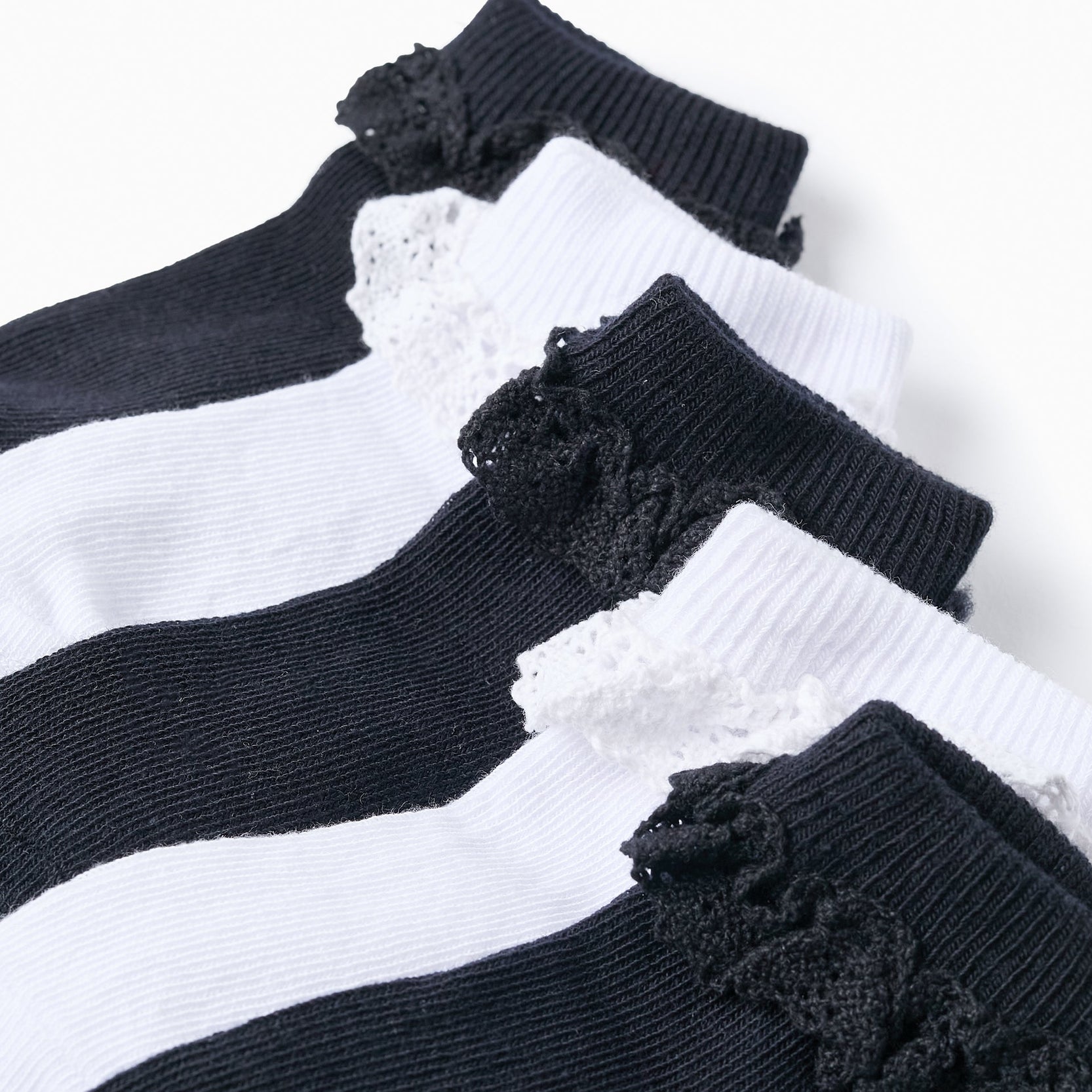 Pack of 5 Pairs of Ankle Socks with Crochet for Baby Girls, White/Blue