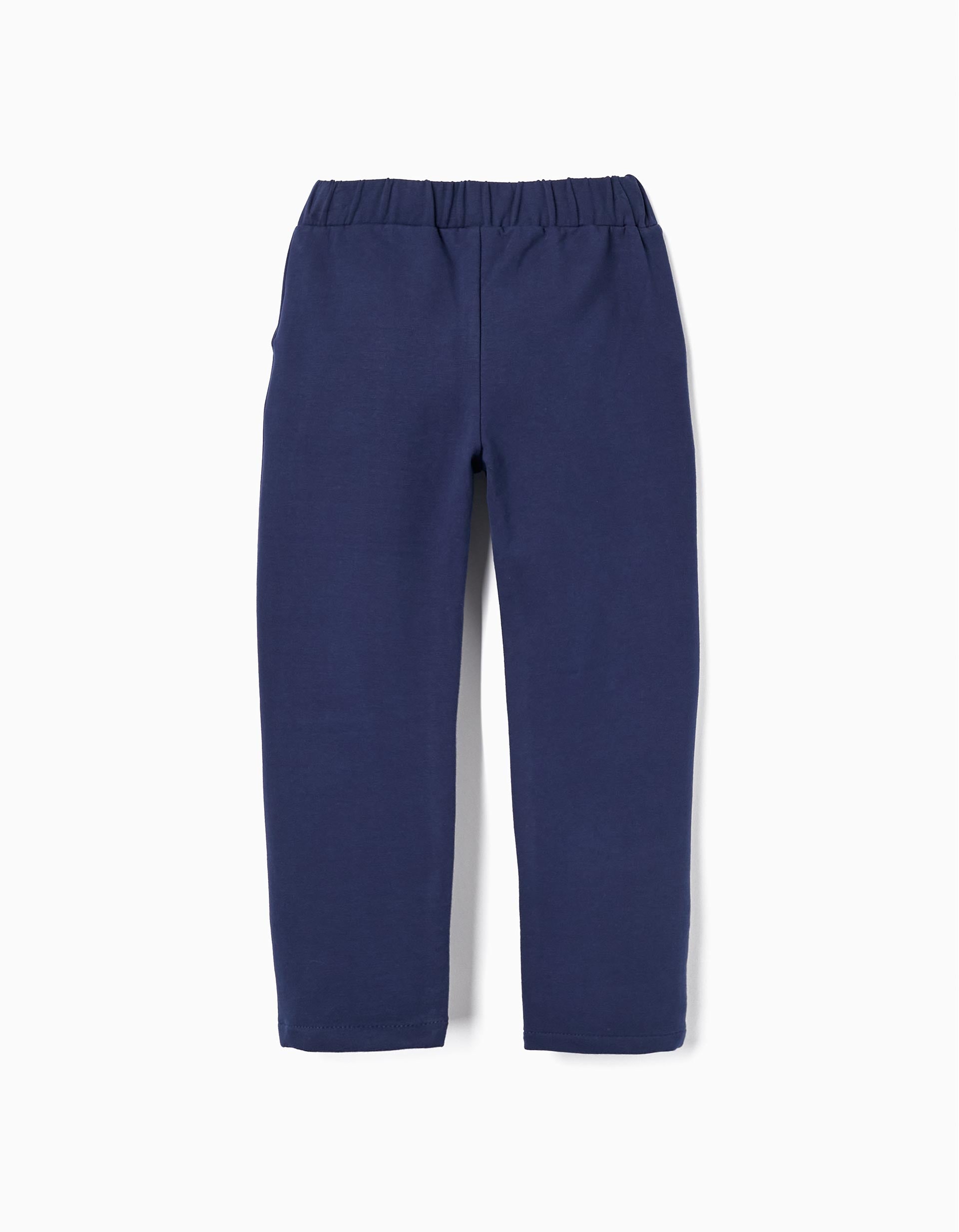 Cotton Trousers with Bow for Girls, Dark Blue