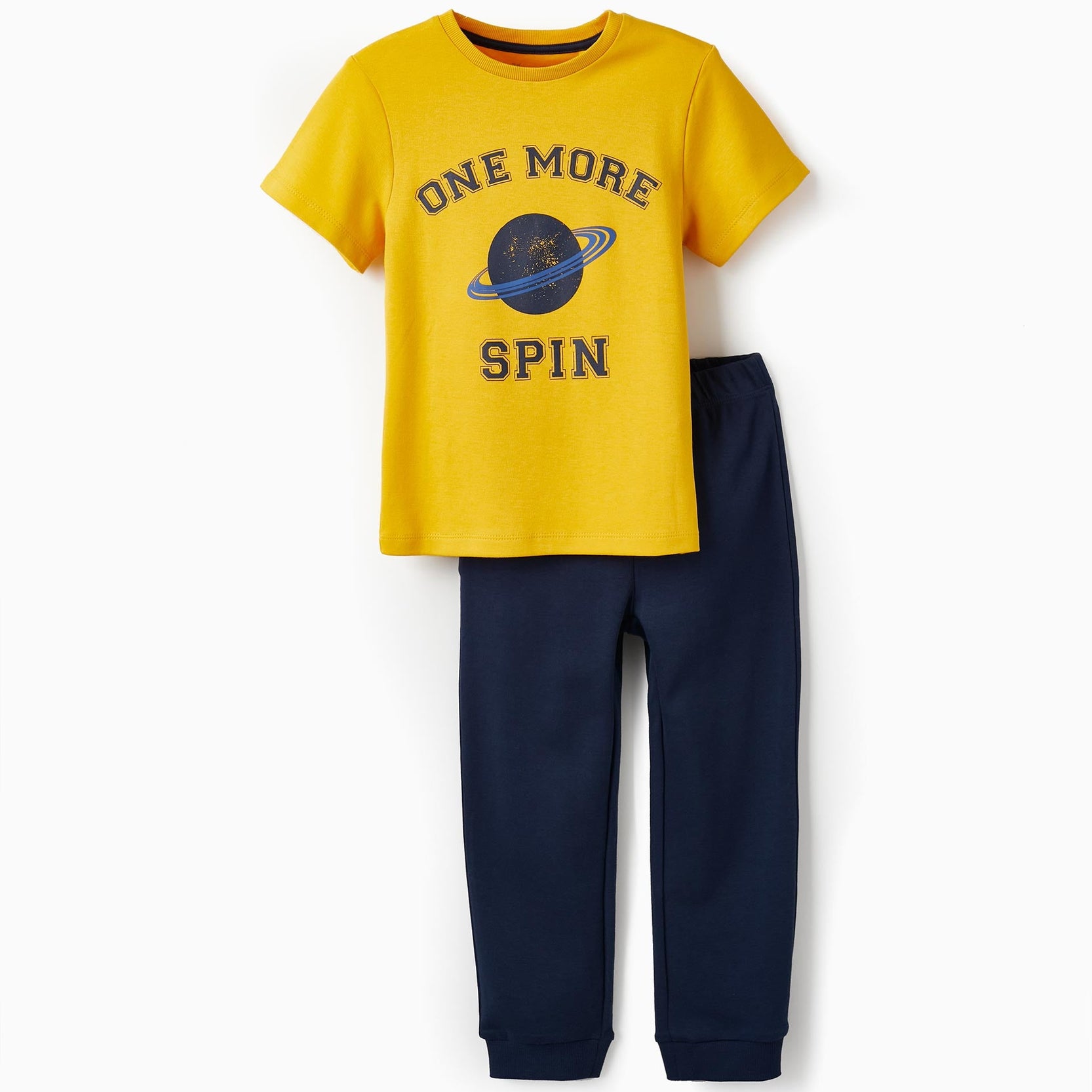 Short Sleeve Pyjama for Boys 'One More Spin', Yellow/Dark Blue