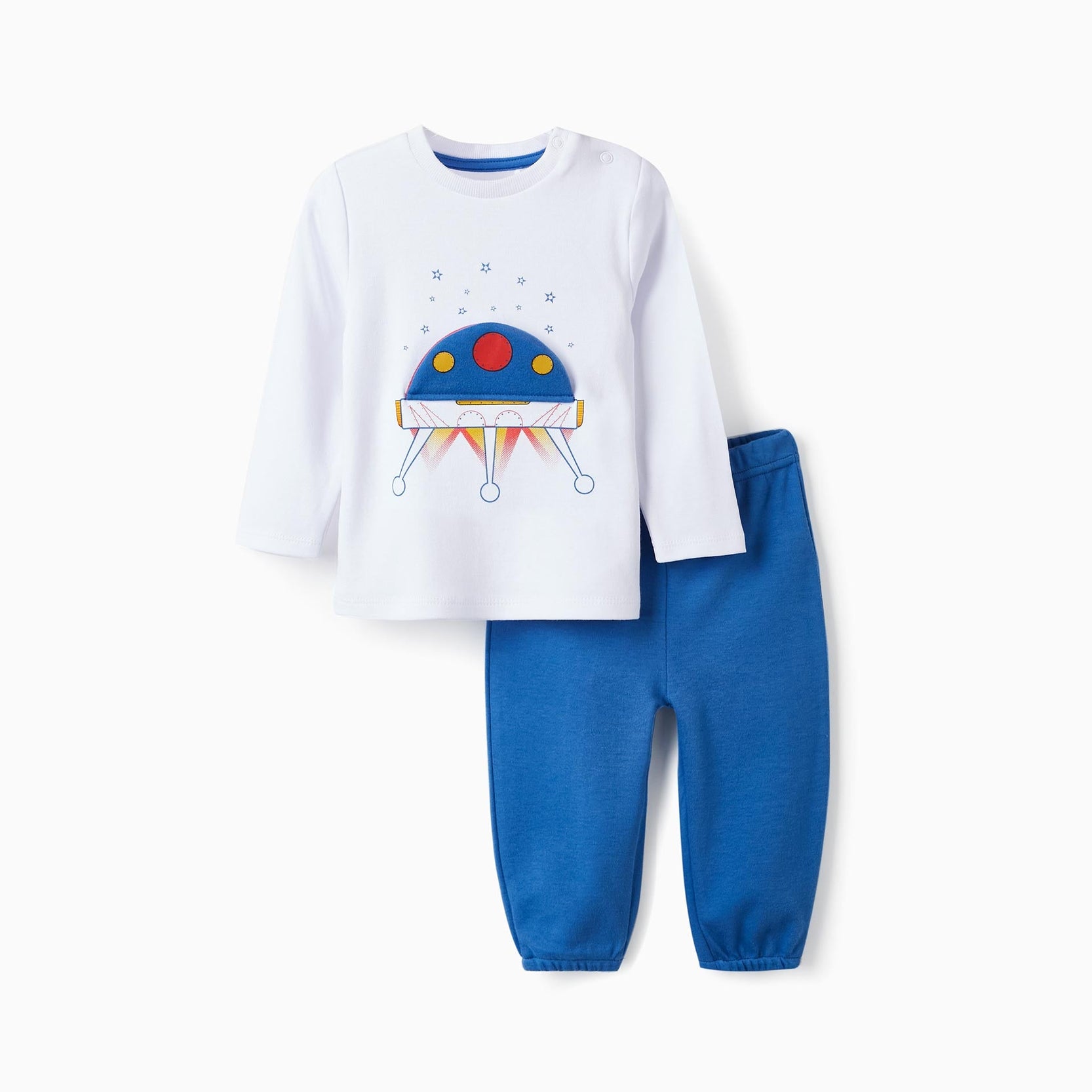 Cotton Pyjamas with 3D Effect for Baby Boys 'Spaceship', White/Blue
