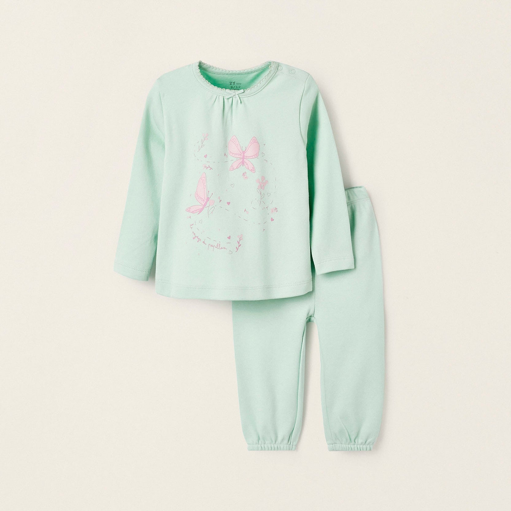 Cotton Pyjama for Baby Girls 'Butterflies', Light Green
