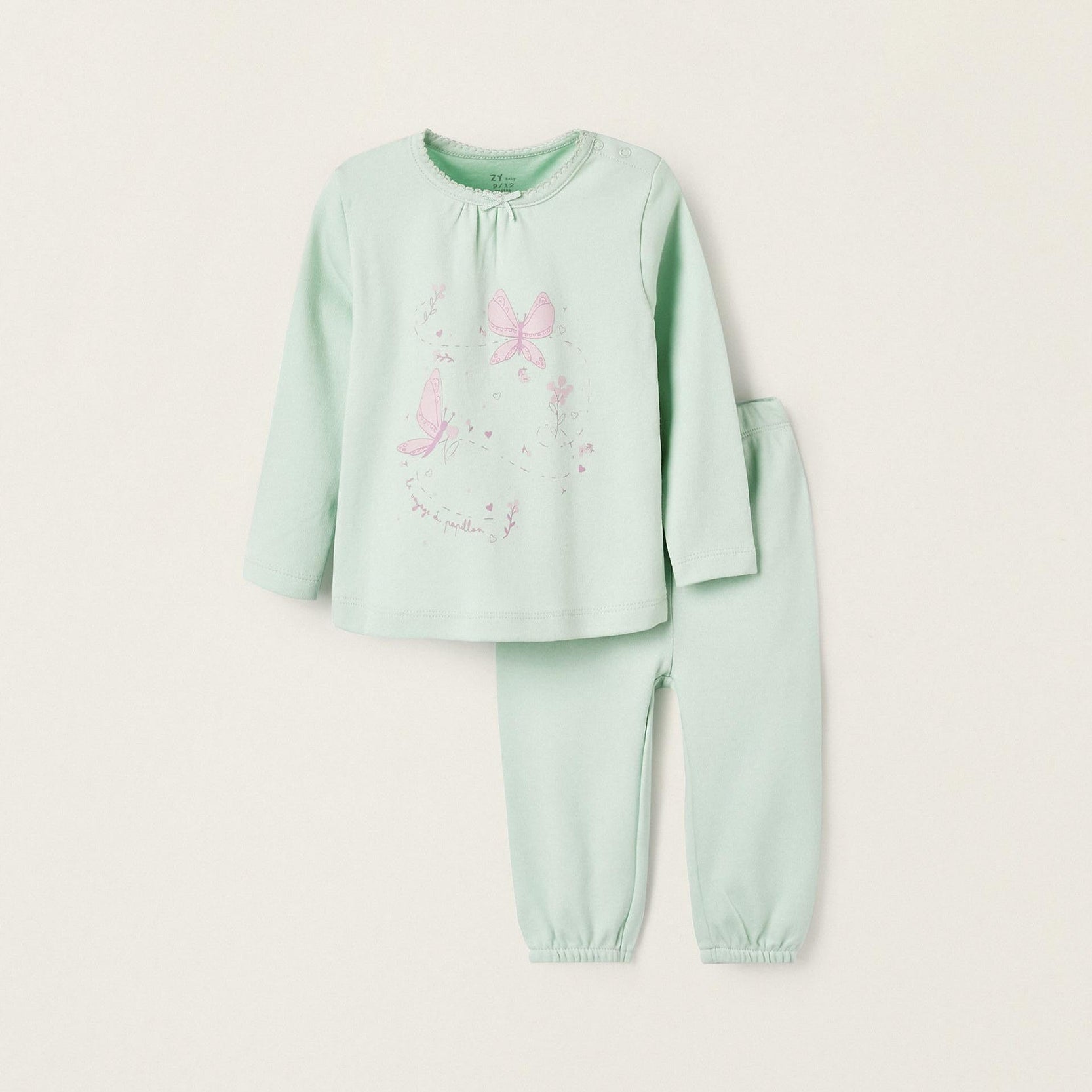 Cotton Pyjama for Baby Girls 'Butterflies', Light Green