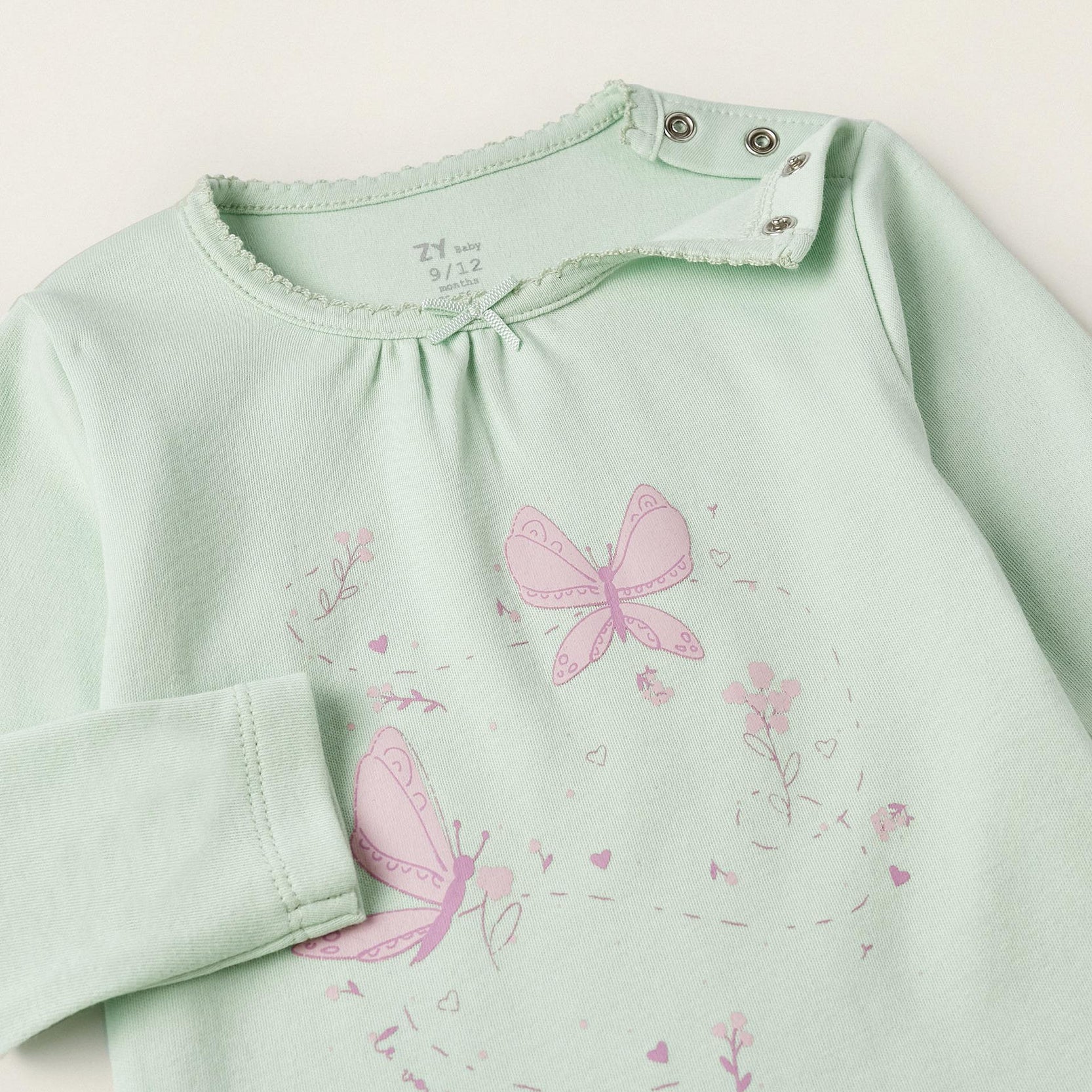 Cotton Pyjama for Baby Girls 'Butterflies', Light Green
