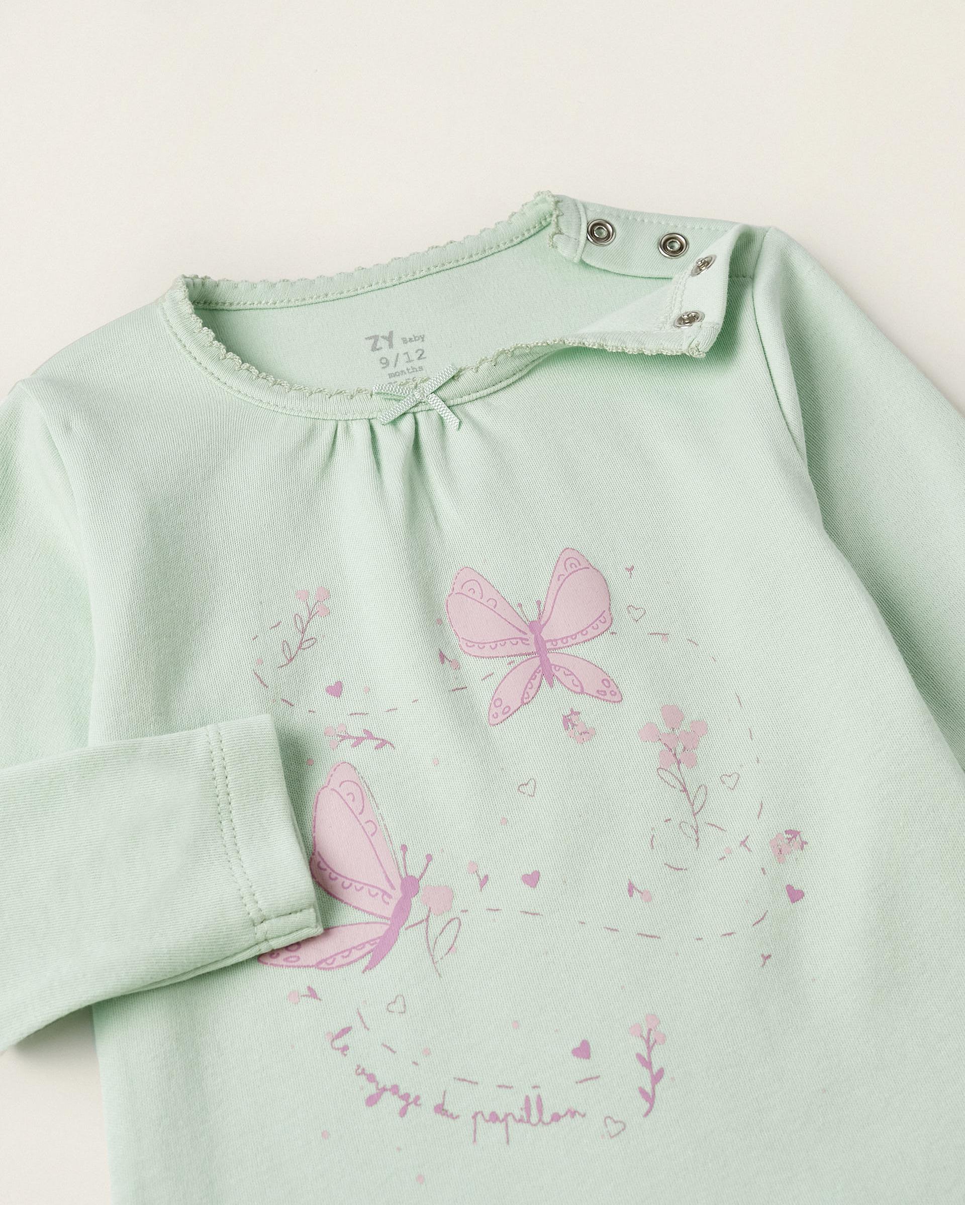 Cotton Pyjama for Baby Girls 'Butterflies', Light Green
