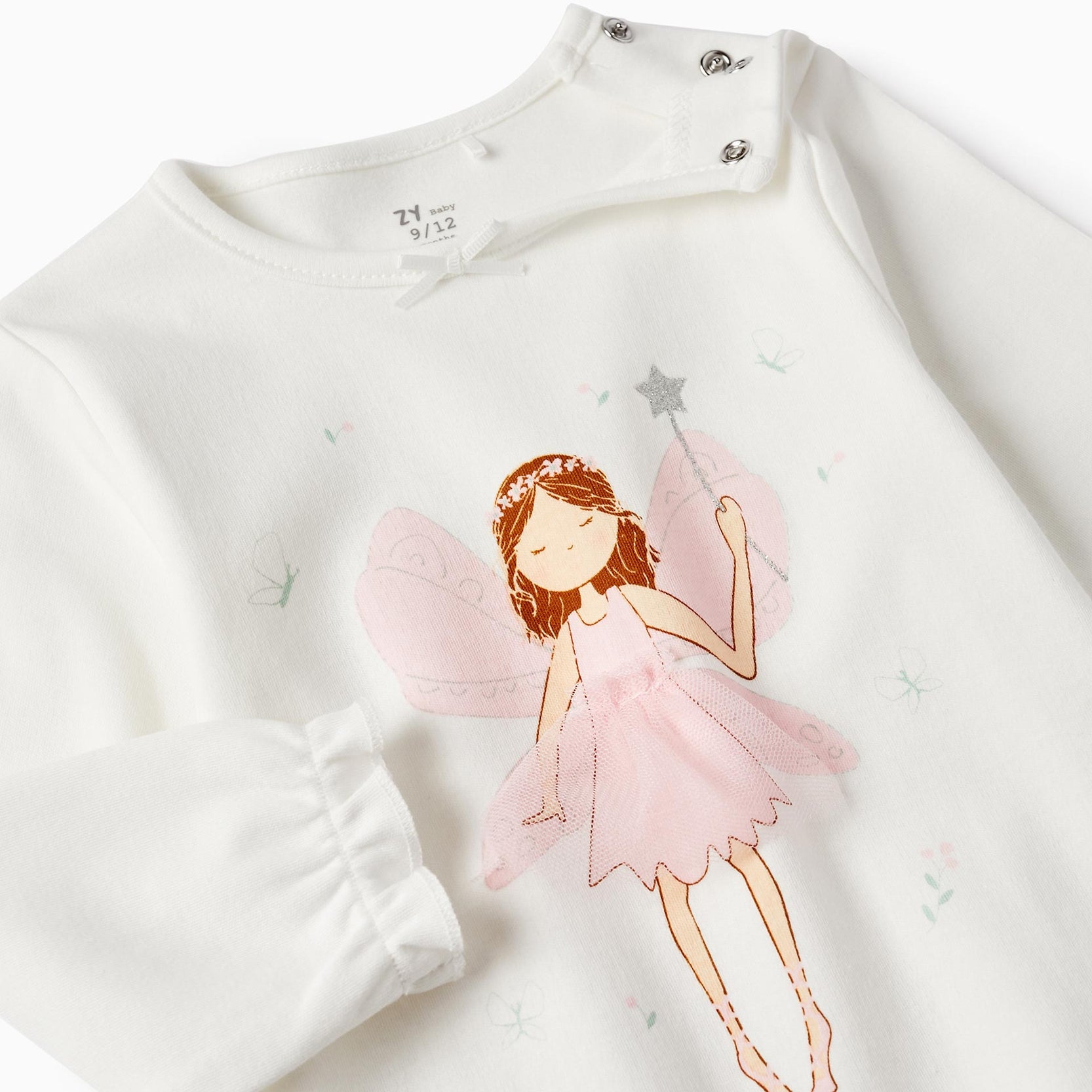 Cotton Interlock Pyjama with Tulle for Baby Girls 'Fairy', White/Pink