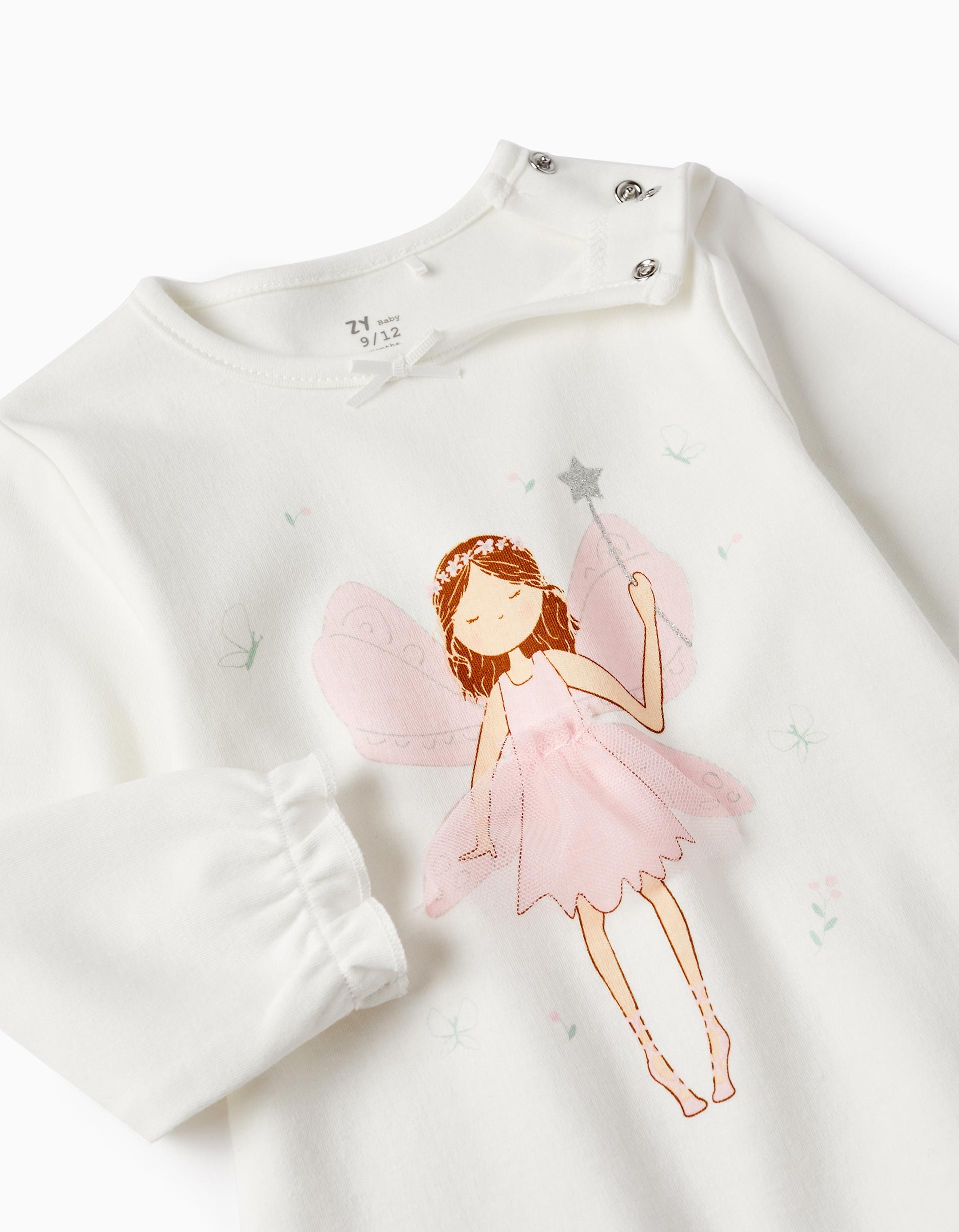 Cotton Interlock Pyjama with Tulle for Baby Girls 'Fairy', White/Pink