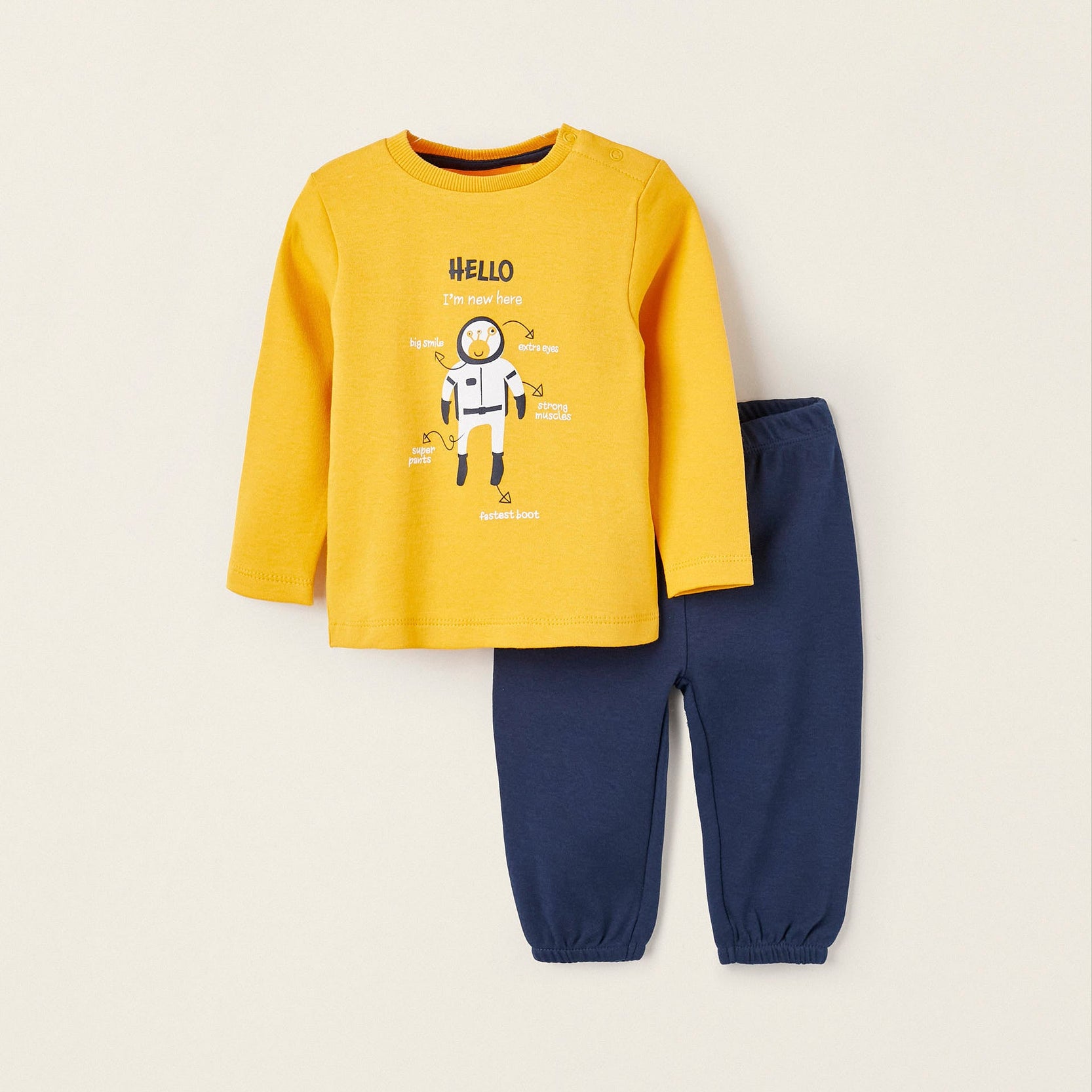 Long Sleeve Pyjamas for Baby Boy 'Alien', Yellow/Dark Blue