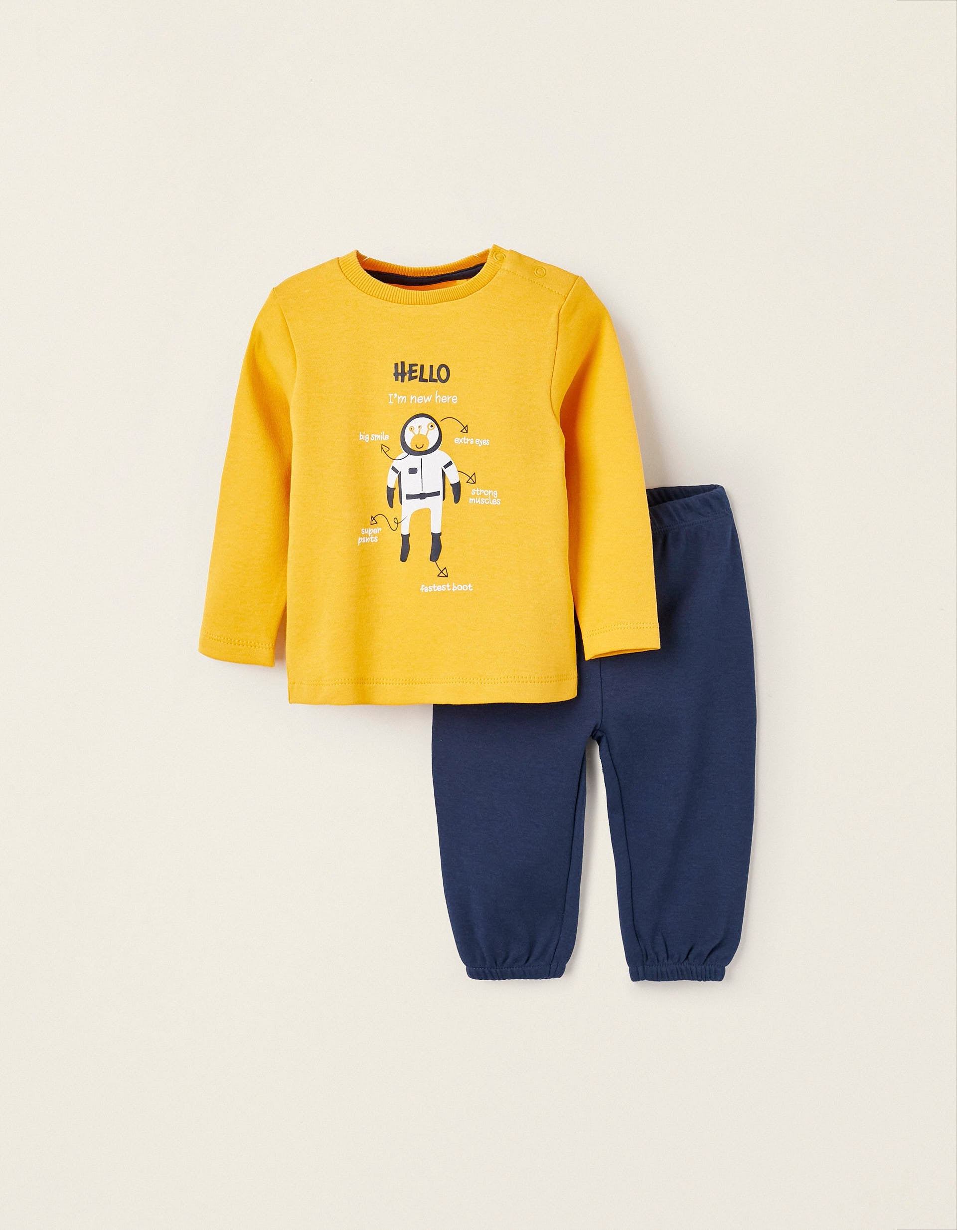 Long Sleeve Pyjamas for Baby Boy 'Alien', Yellow/Dark Blue