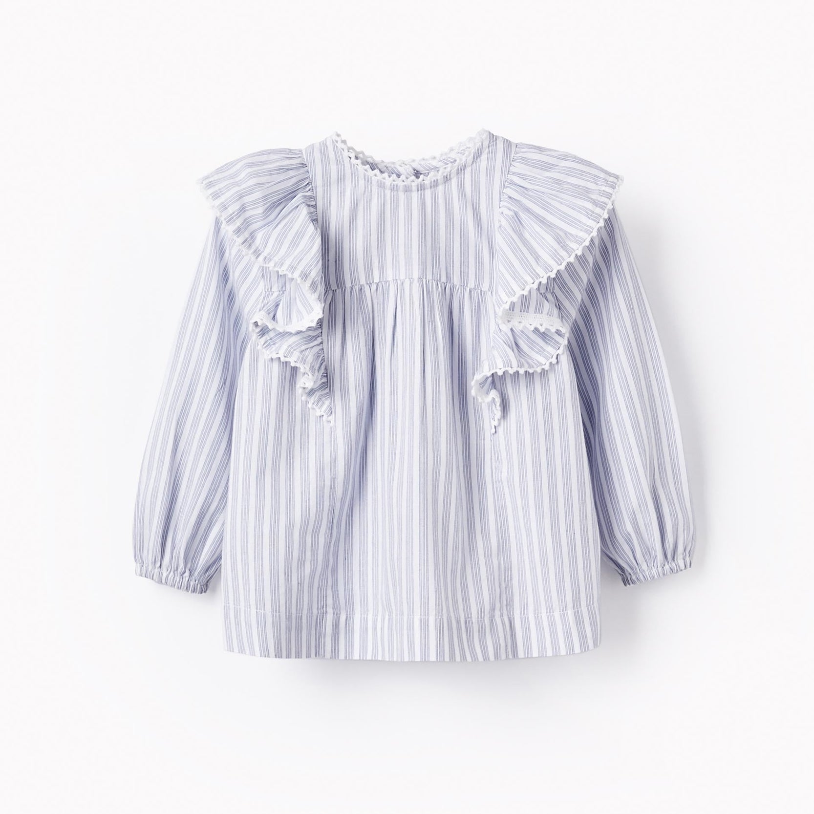Striped Cotton Blouse for Baby Girls, White