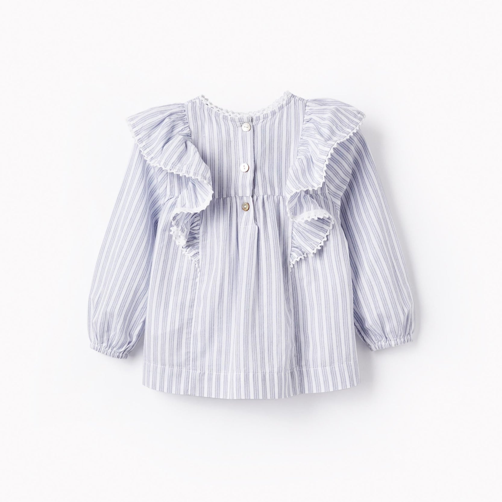 Striped Cotton Blouse for Baby Girls, White