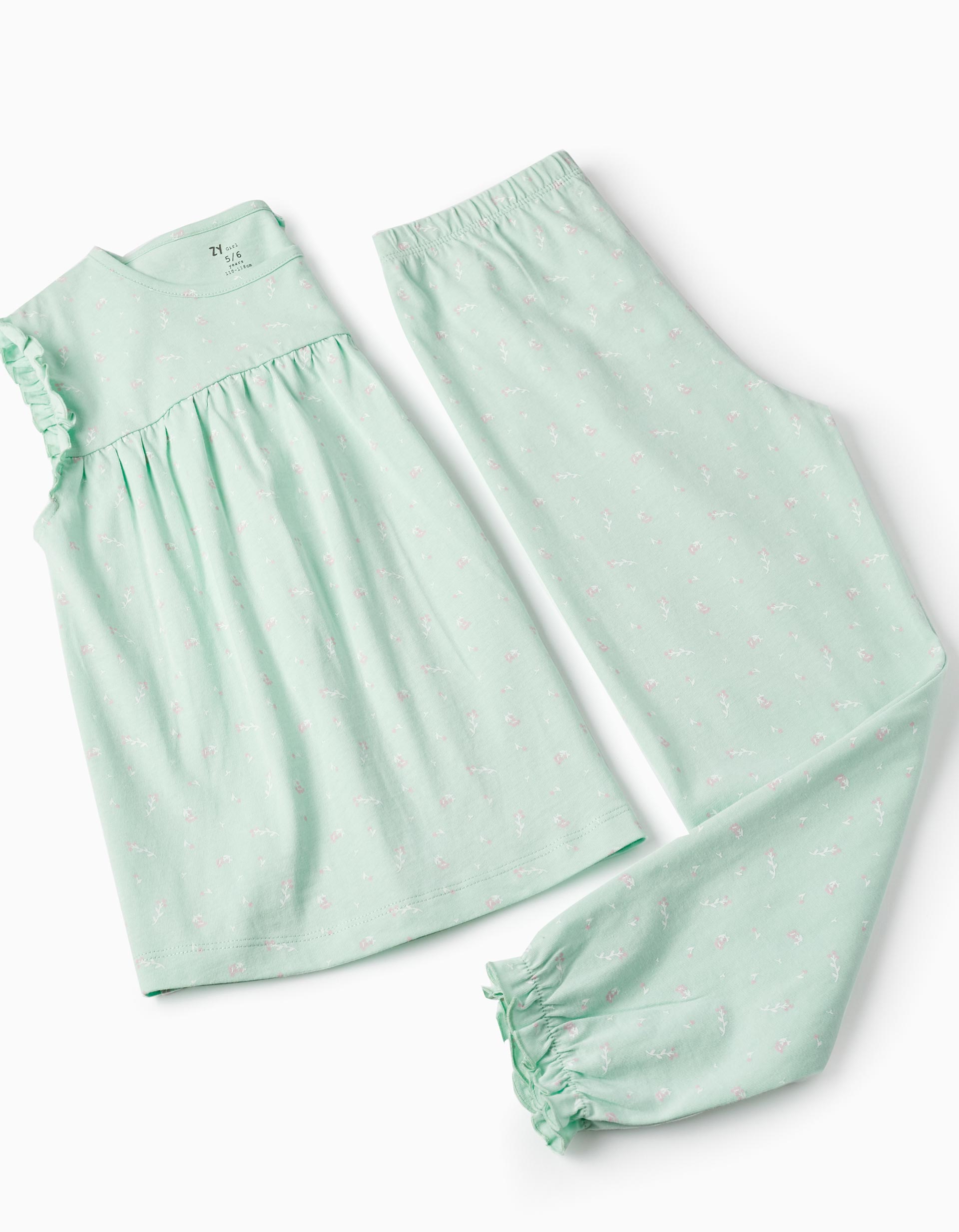 Cotton Pyjama with Floral Pattern for Girls, Green