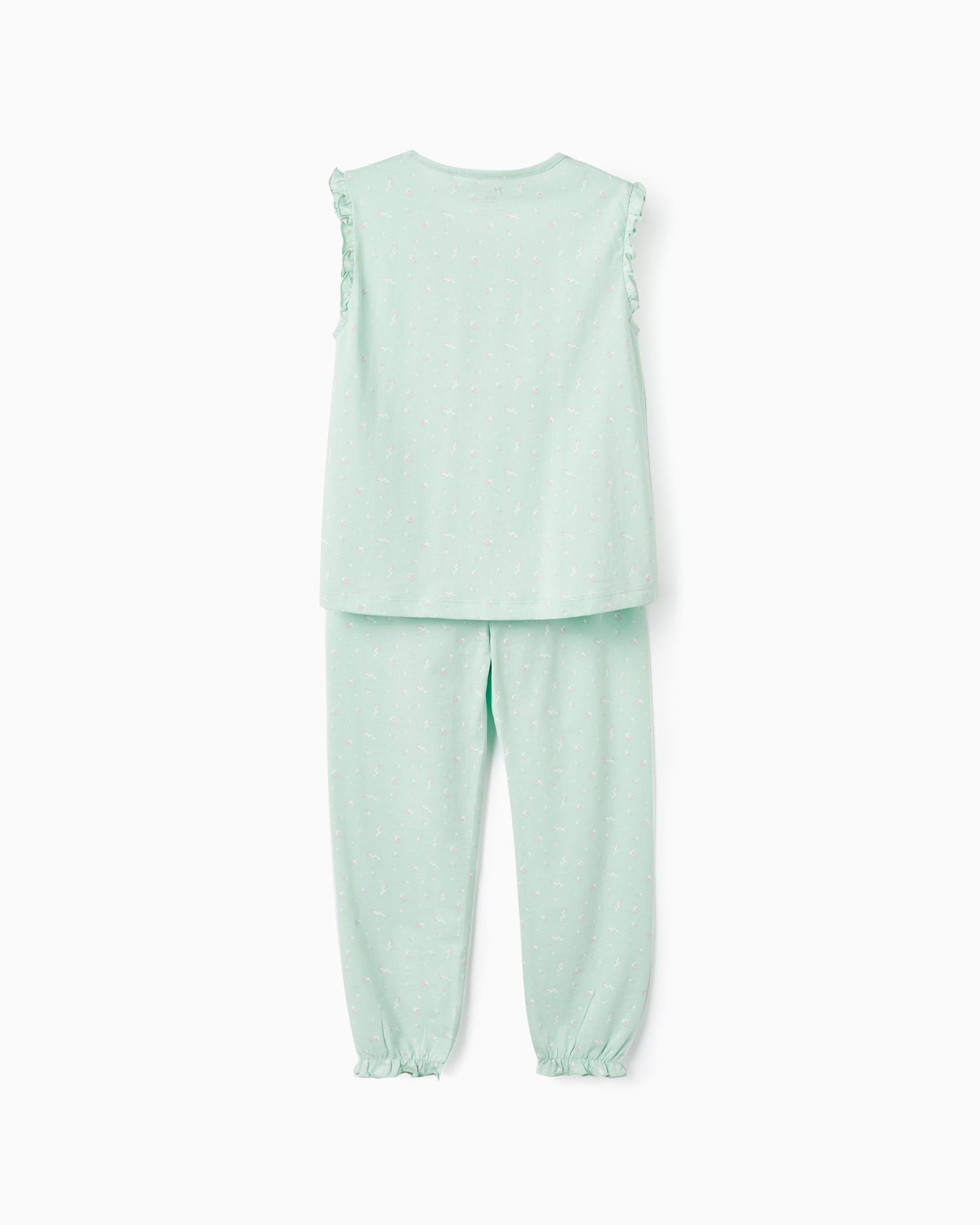 Cotton Pyjama with Floral Pattern for Girls, Green