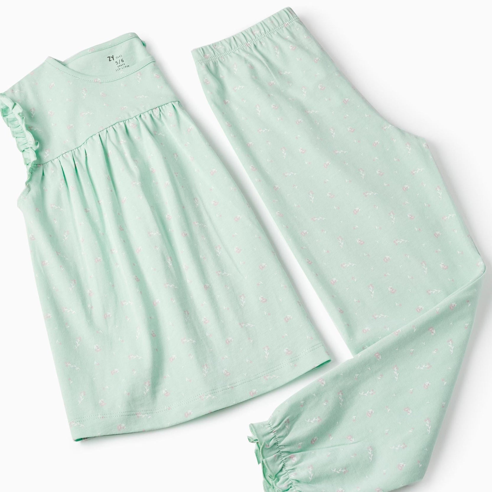 Cotton Pyjama with Floral Pattern for Girls, Green