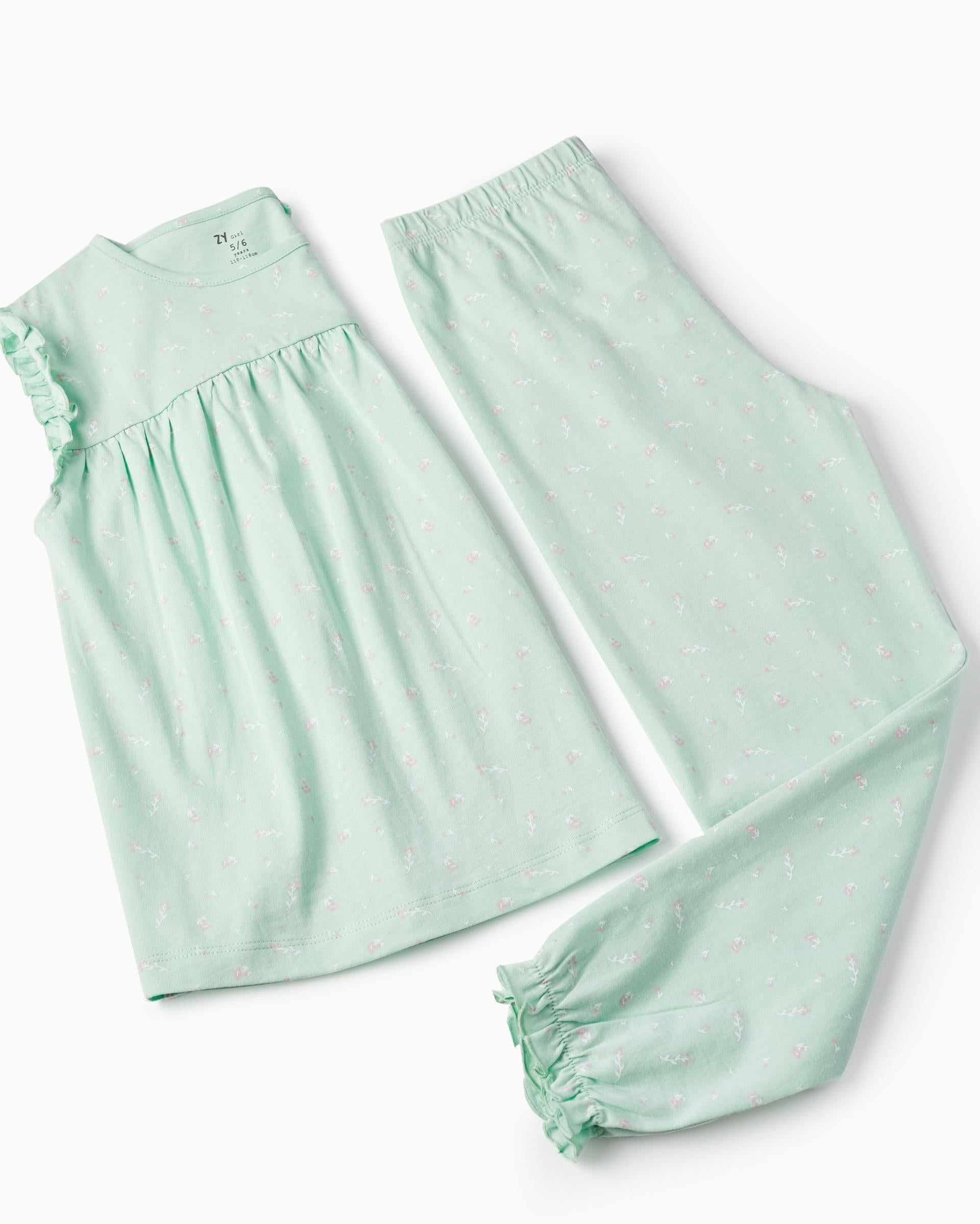 Cotton Pyjama with Floral Pattern for Girls, Green