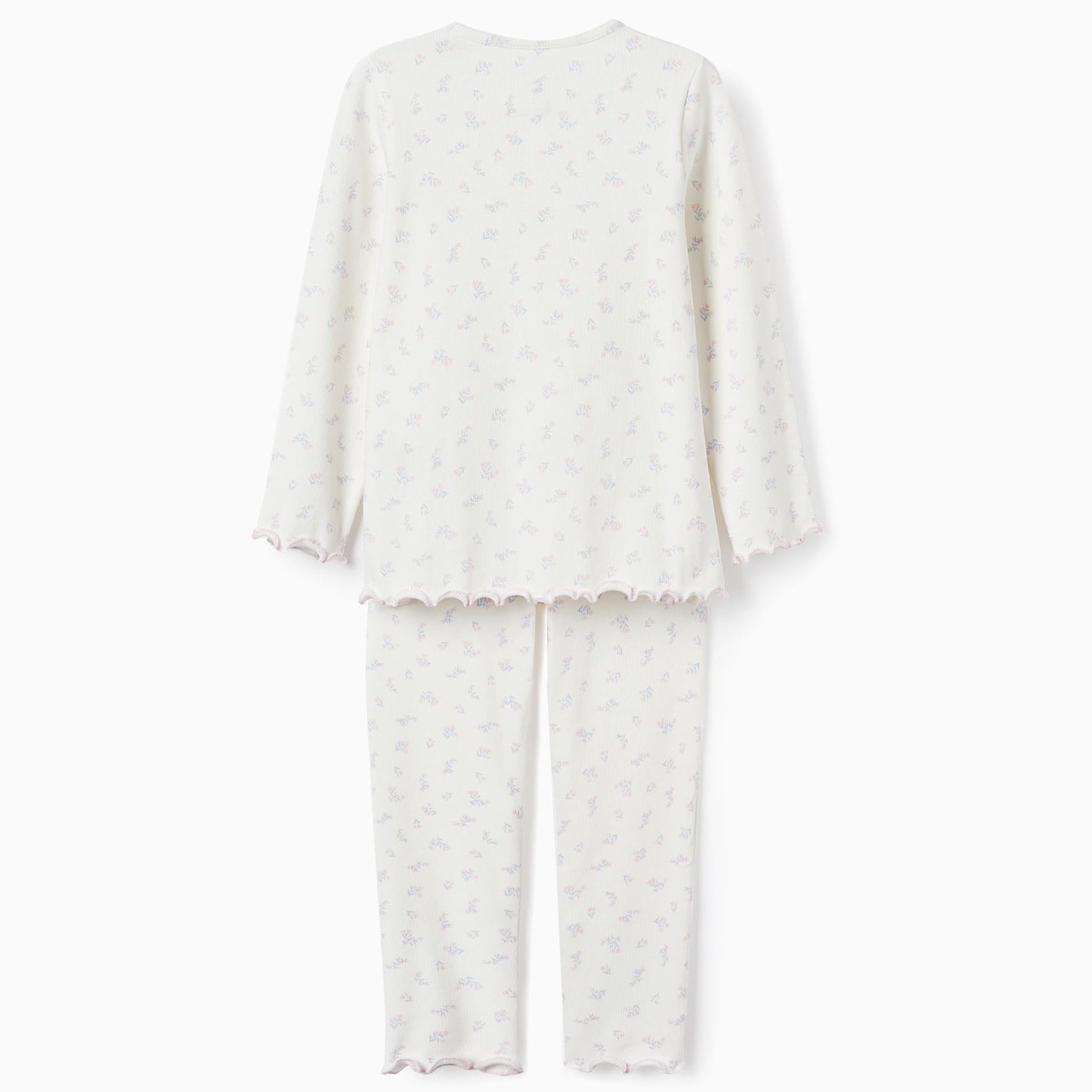 Ribbed Floral Pyjama for Girls, White