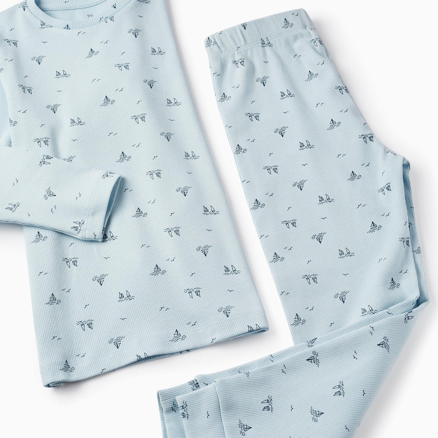 Ribbed Pyjama with Pattern for Boys 'Sail Boats', Light Blue