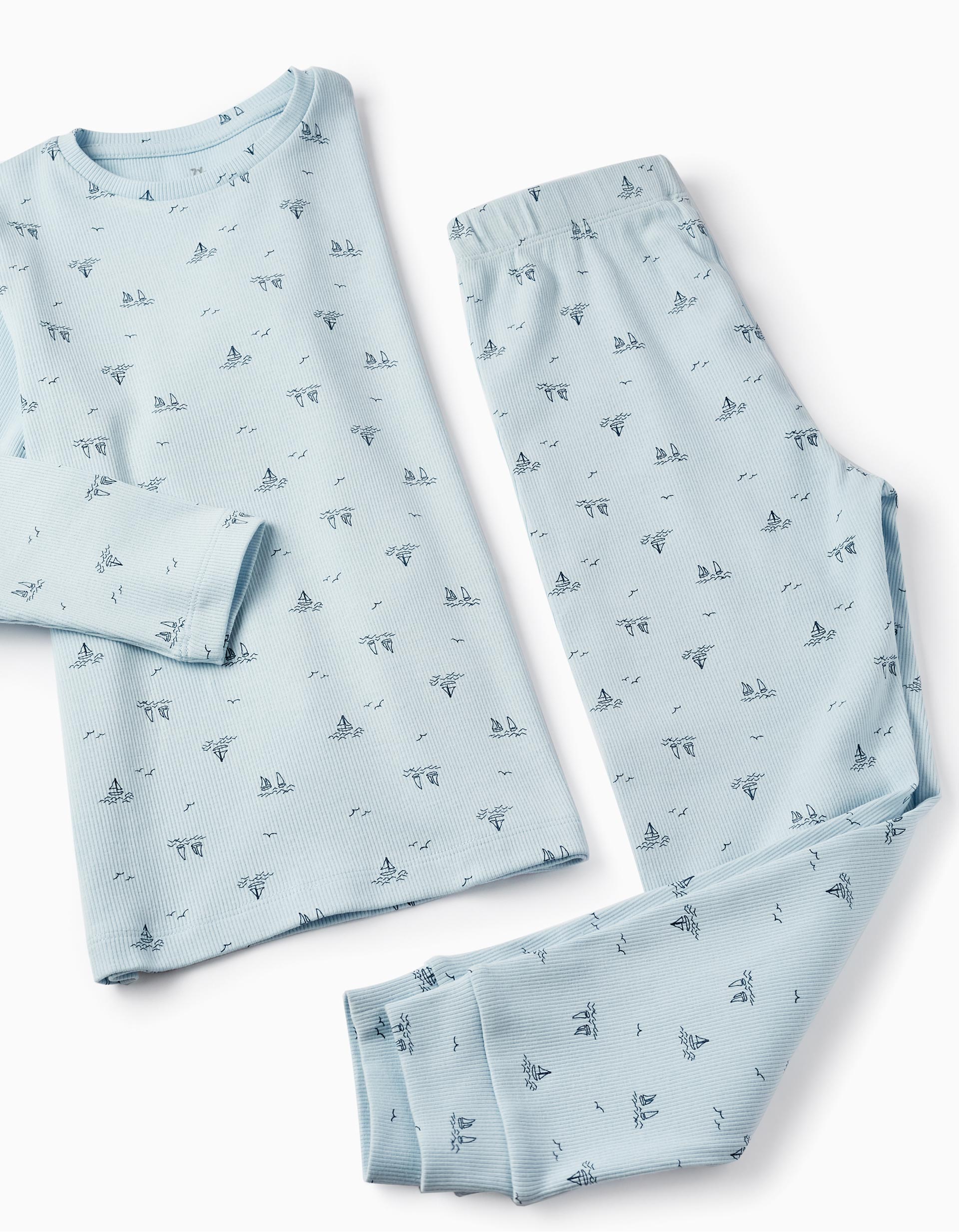 Ribbed Pyjama with Pattern for Boys 'Sail Boats', Light Blue