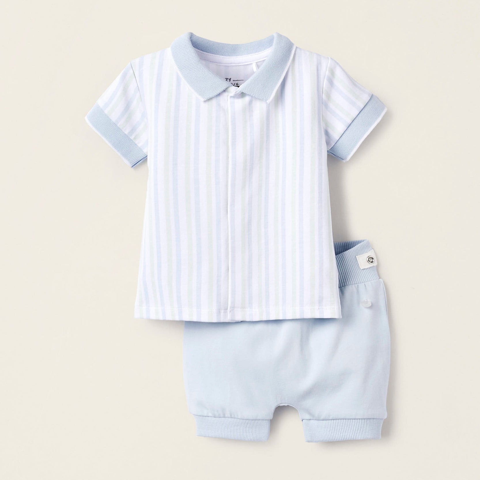 Two-Piece Cotton Pyjama Set for Newborns, Blue/Green/White