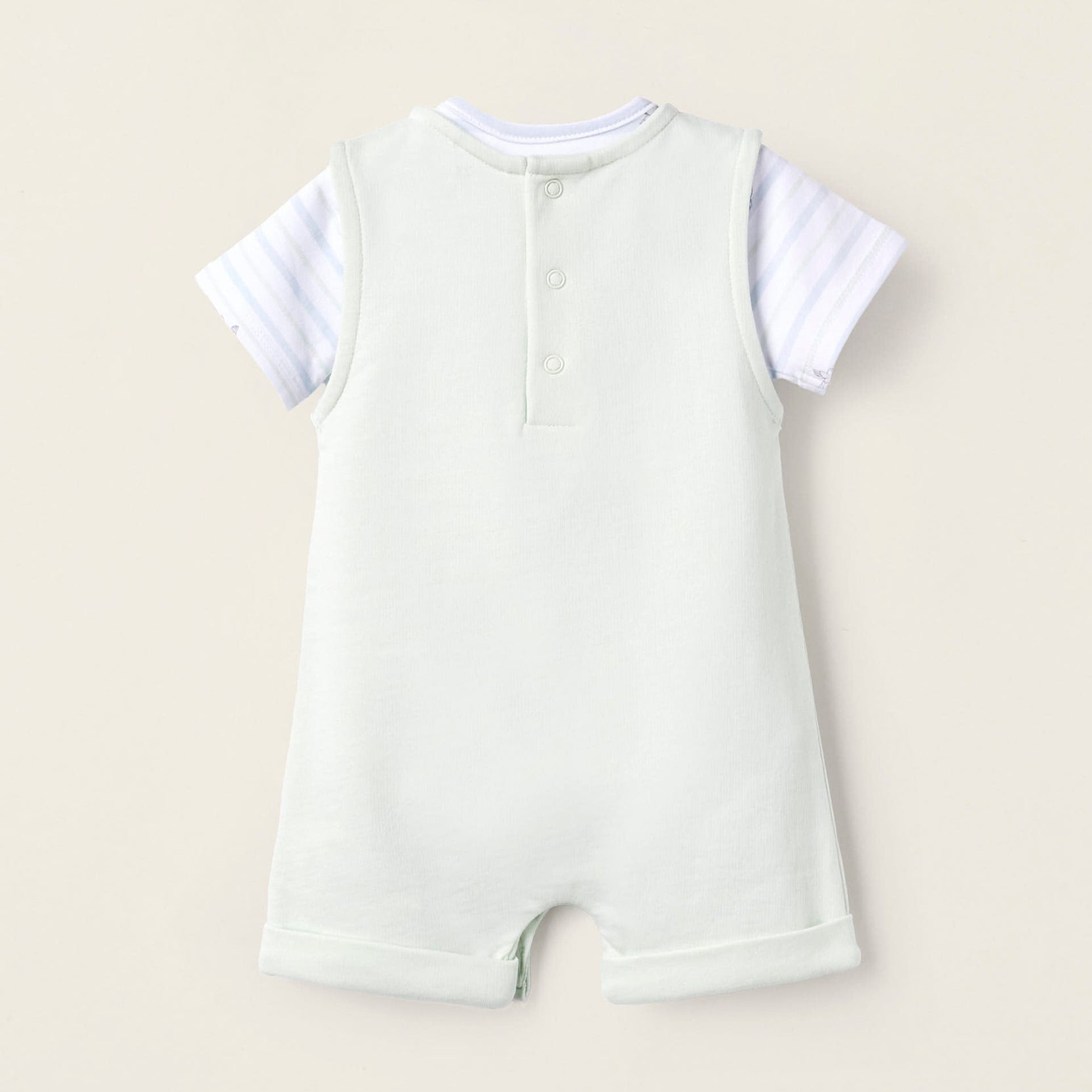 Bodysuit + Cotton Jumpsuit for Newborns 'Bird', White/Green